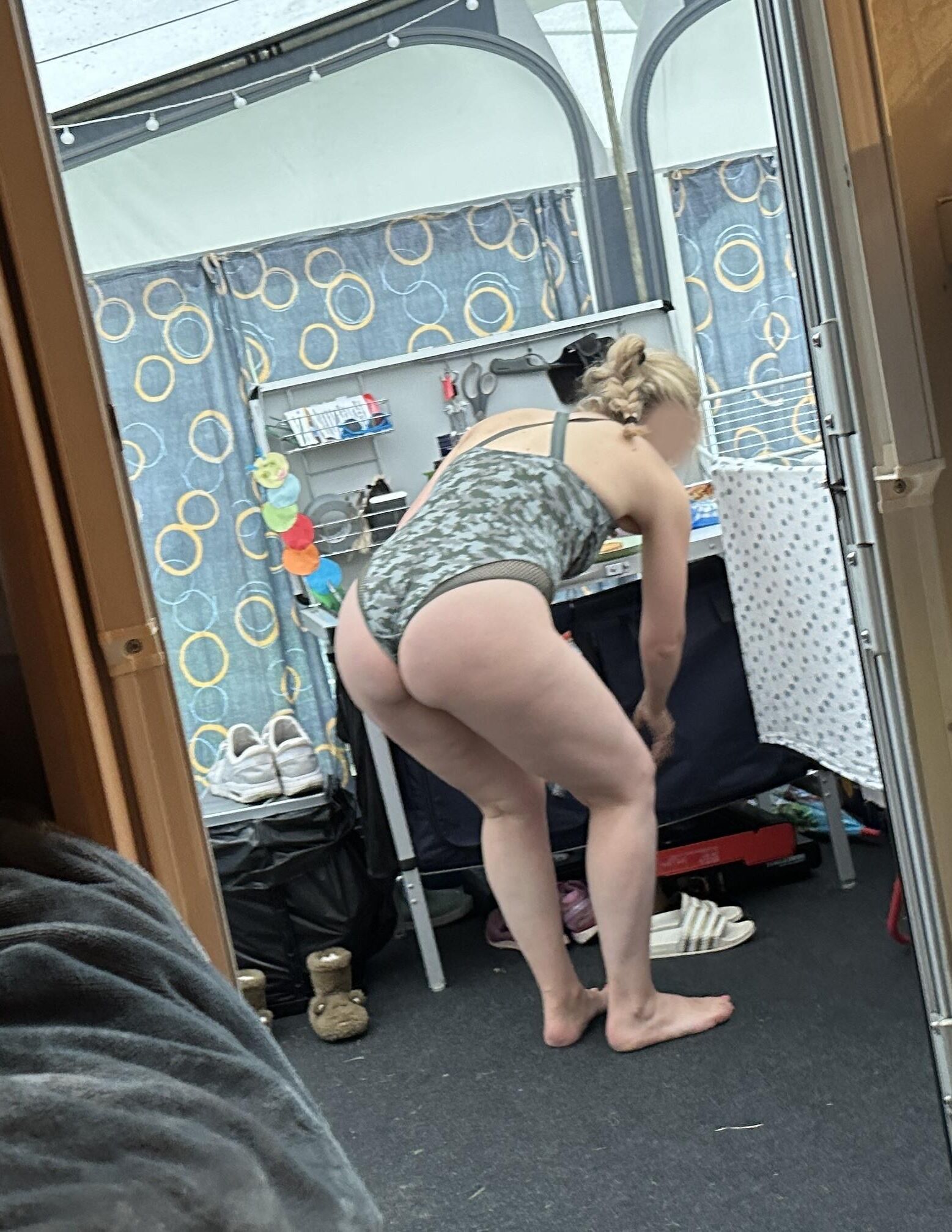 My wife in lingerie showing her ass on the campside   voyeur