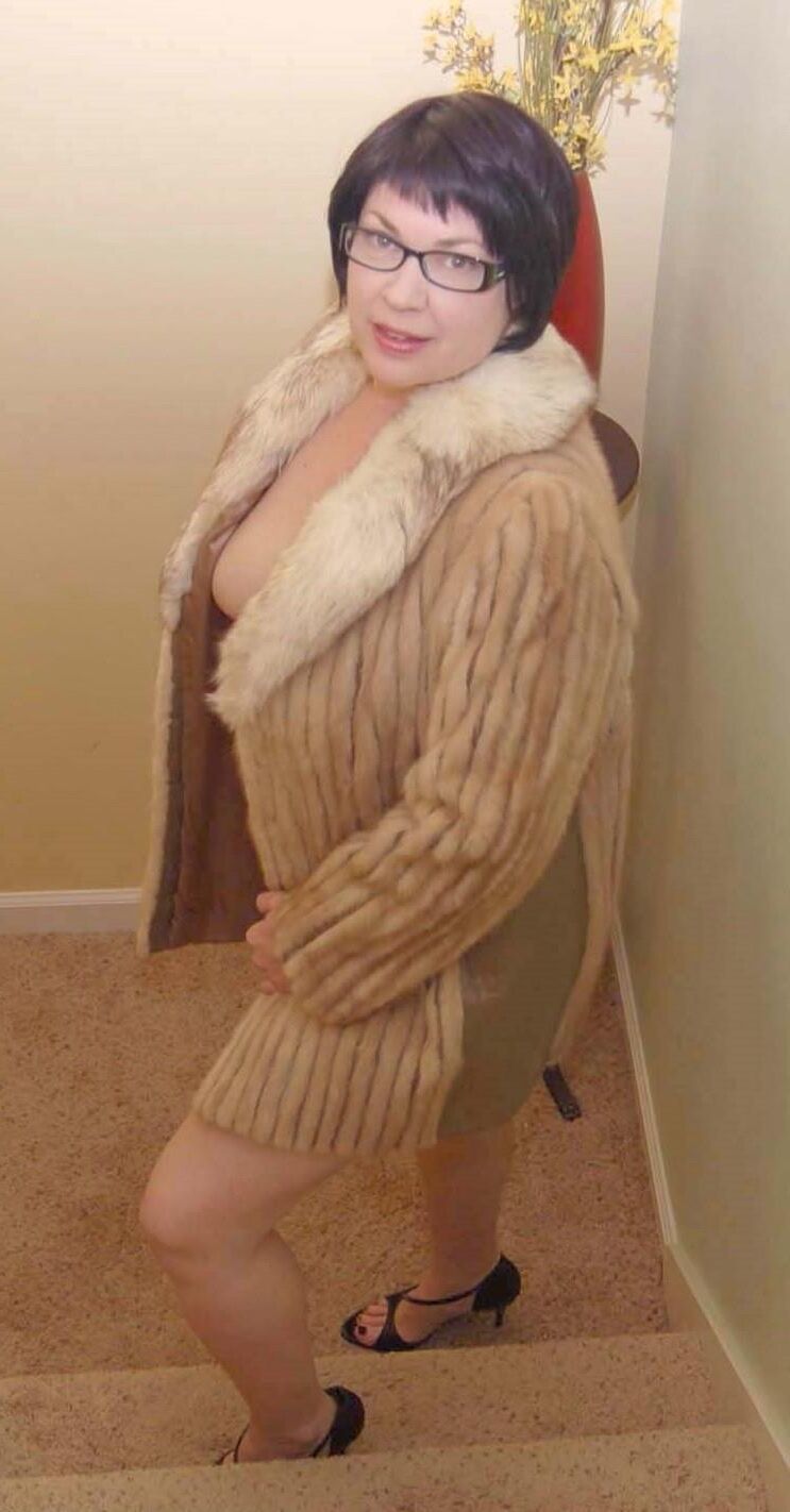 Mrs. Kay Sexy Mom Posing in Heels and a Fur Coat