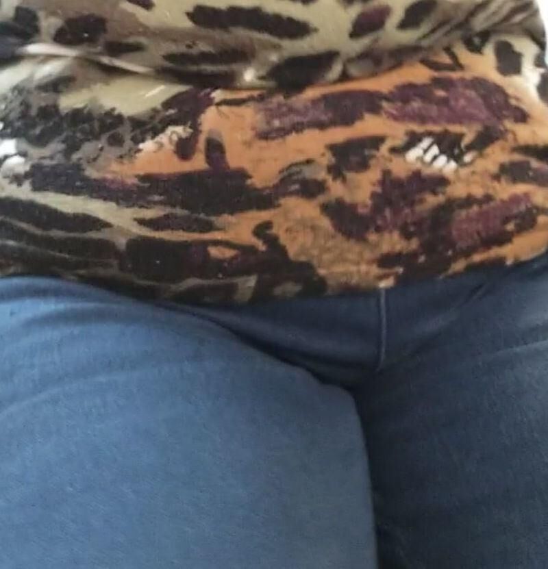 Candid Cougar in camouflage blouse big tits