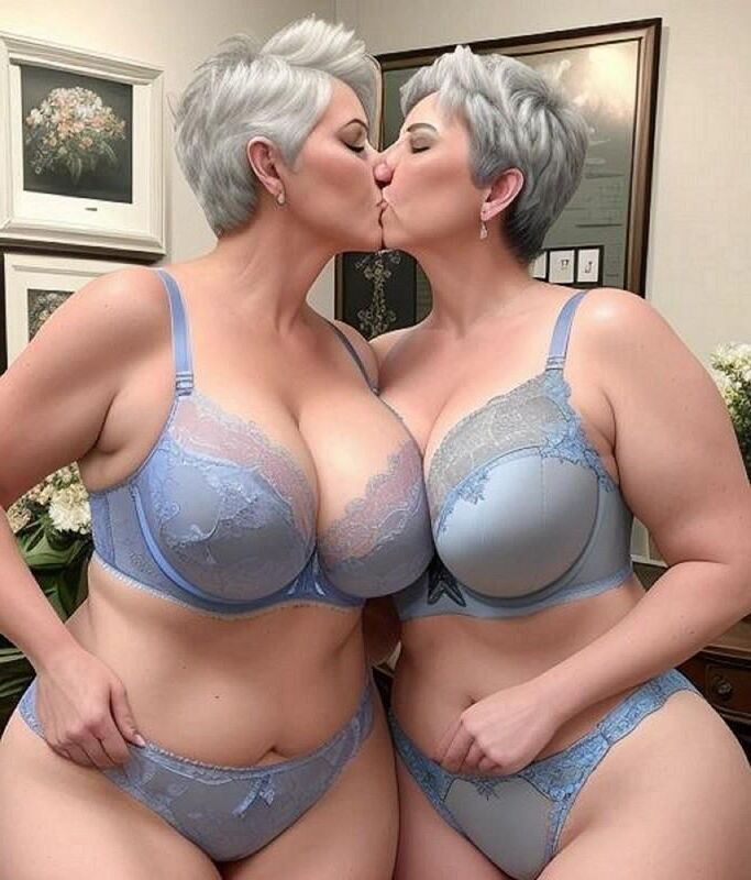 Chubby milf in lingerie, couple, AI generated  