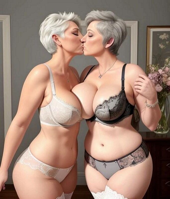 Chubby milf in lingerie, couple, AI generated  