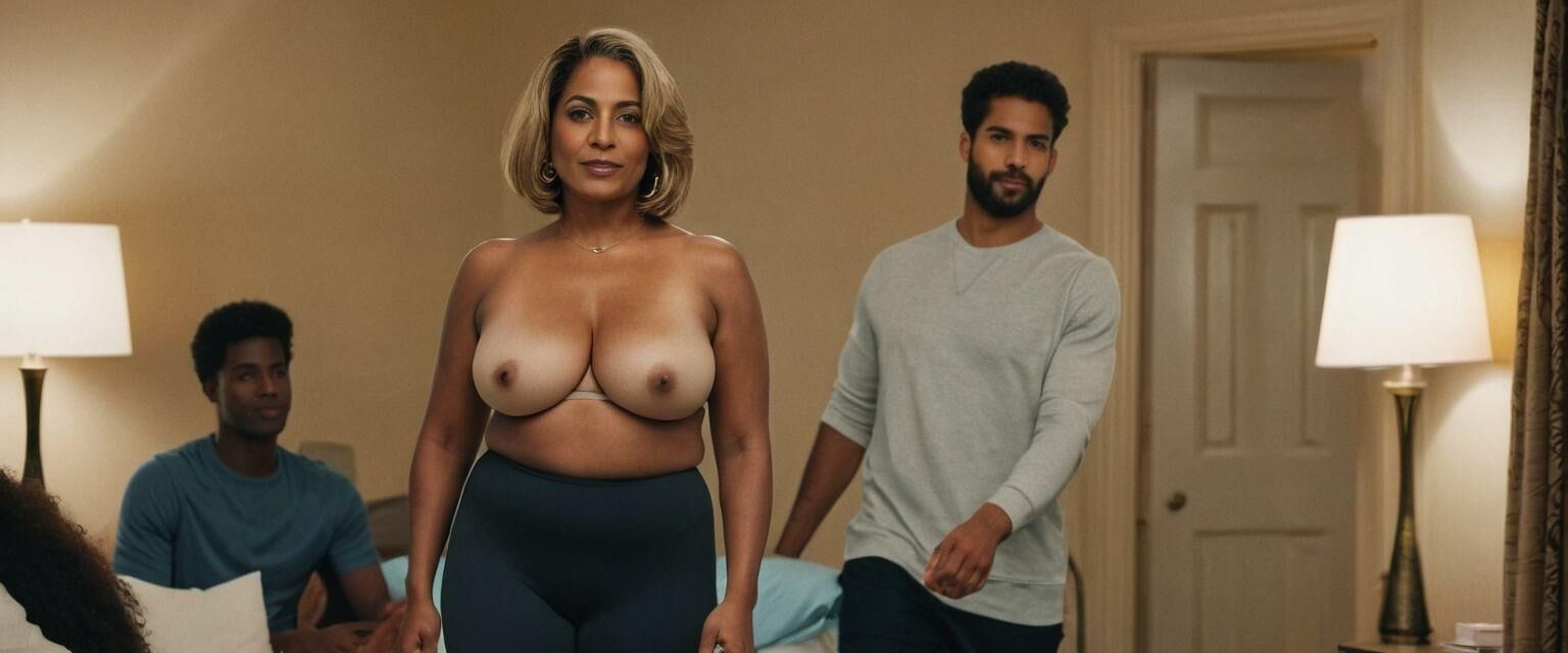 Topless mom with son and his friend 