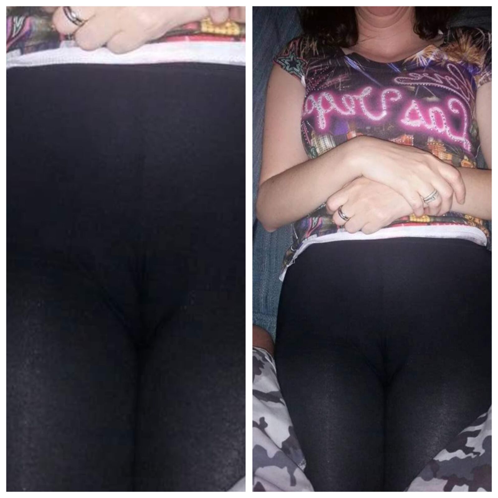 Regular and closeups of wifes cameltoe and crouch Stitched