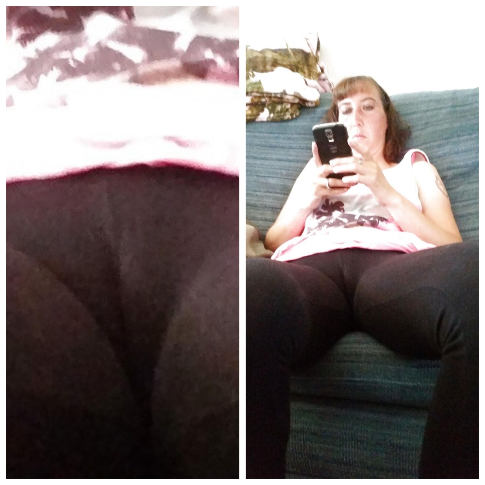 Regular and closeups of wifes cameltoe and crouch Stitched