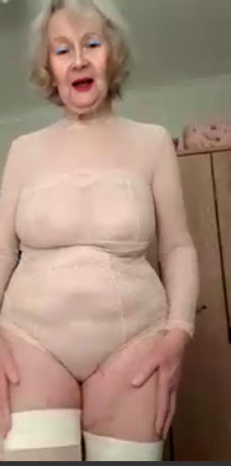 Granny Sheila in see through all in one