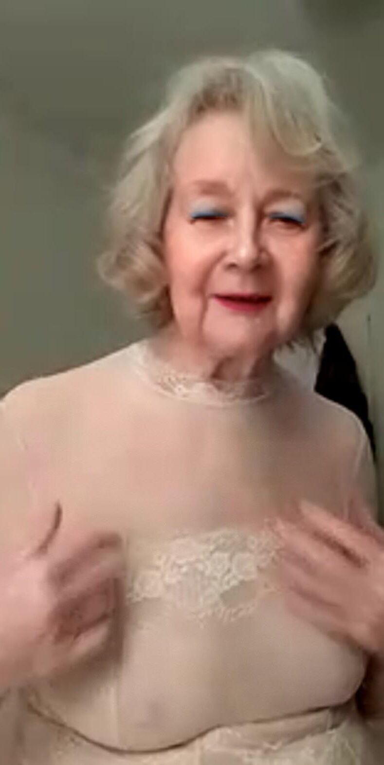 Granny Sheila in see through all in one