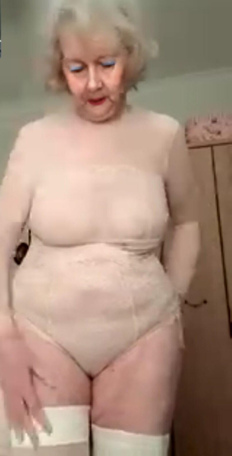 Granny Sheila in see through all in one