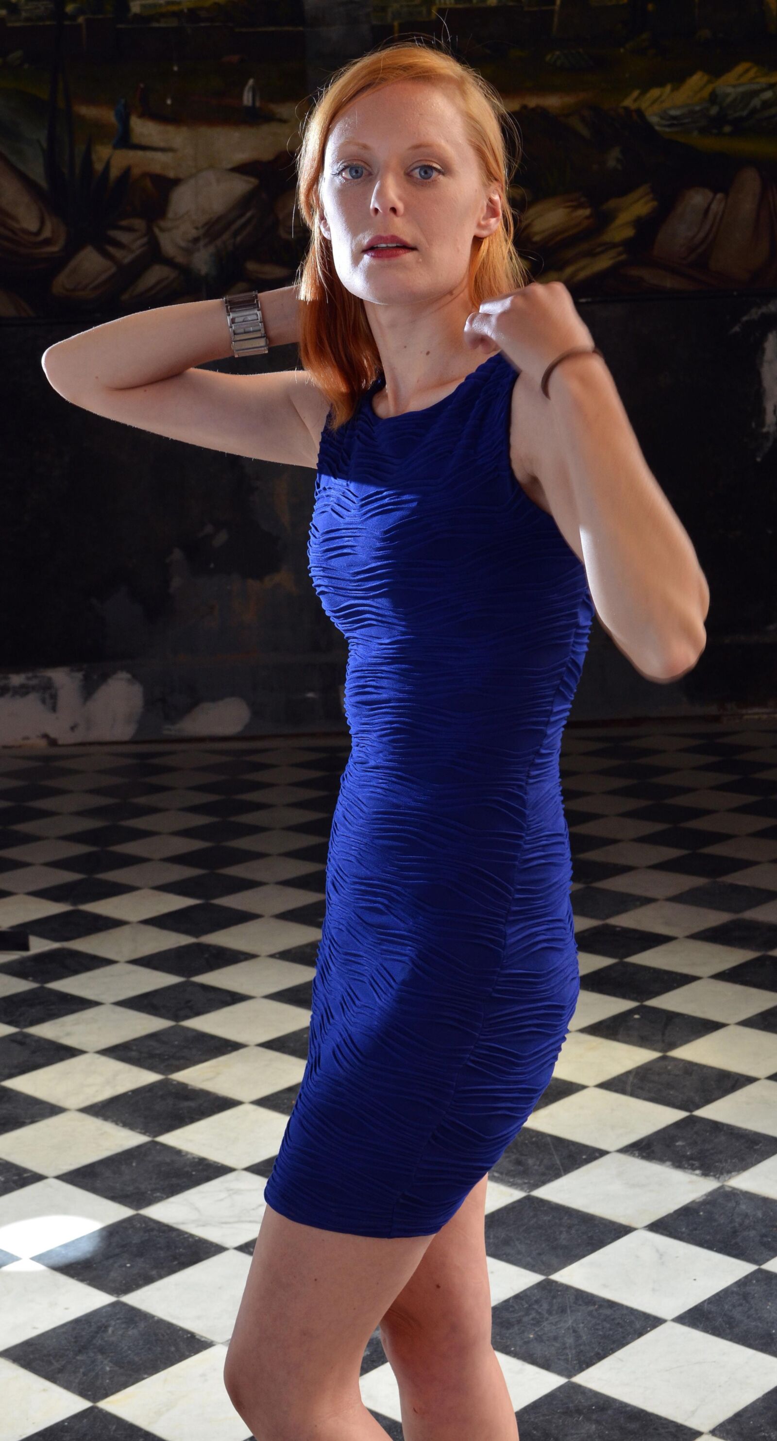 Redheaded sub slut in short tight dress