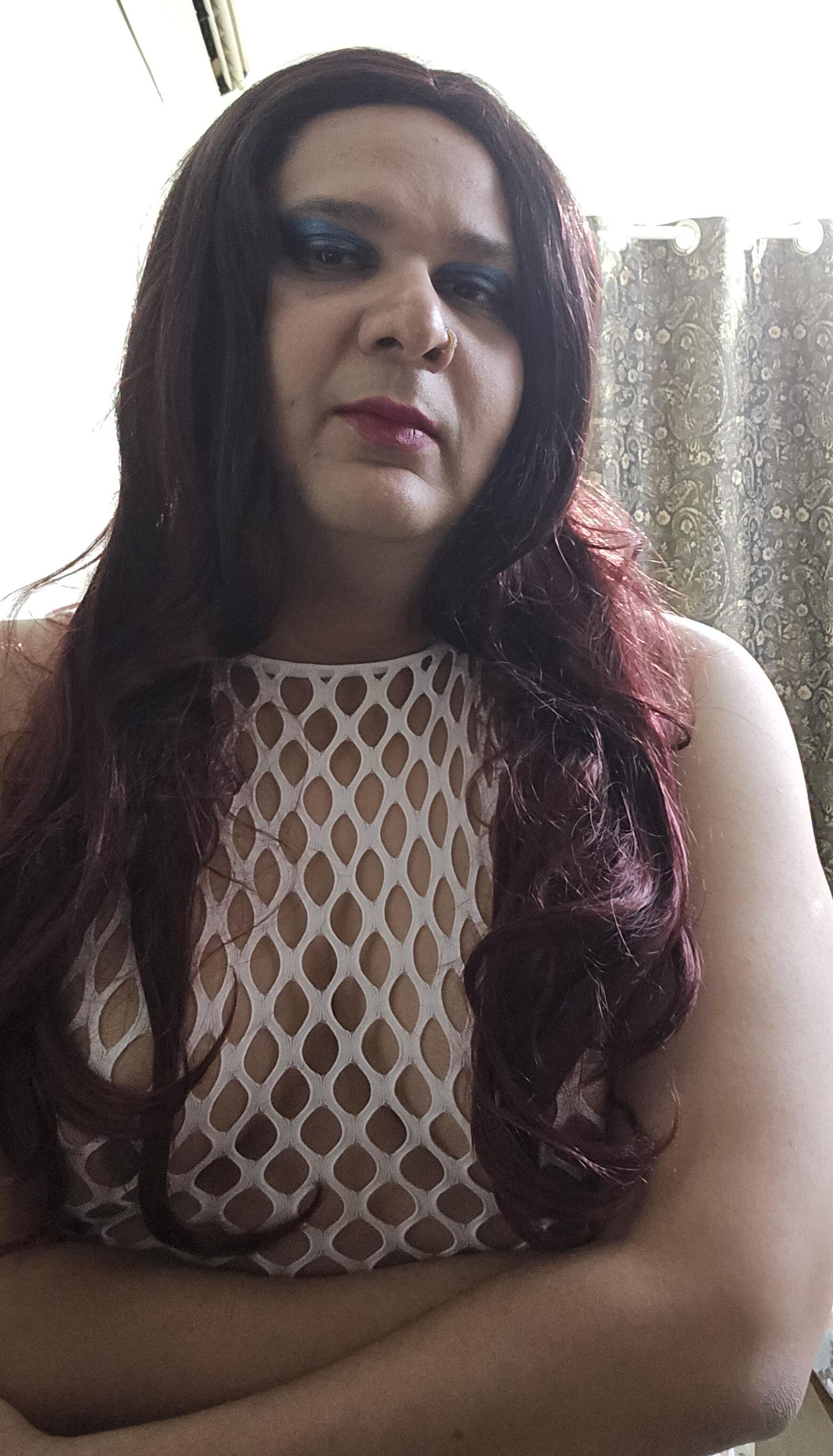 shemale monica m in white fishnets set 