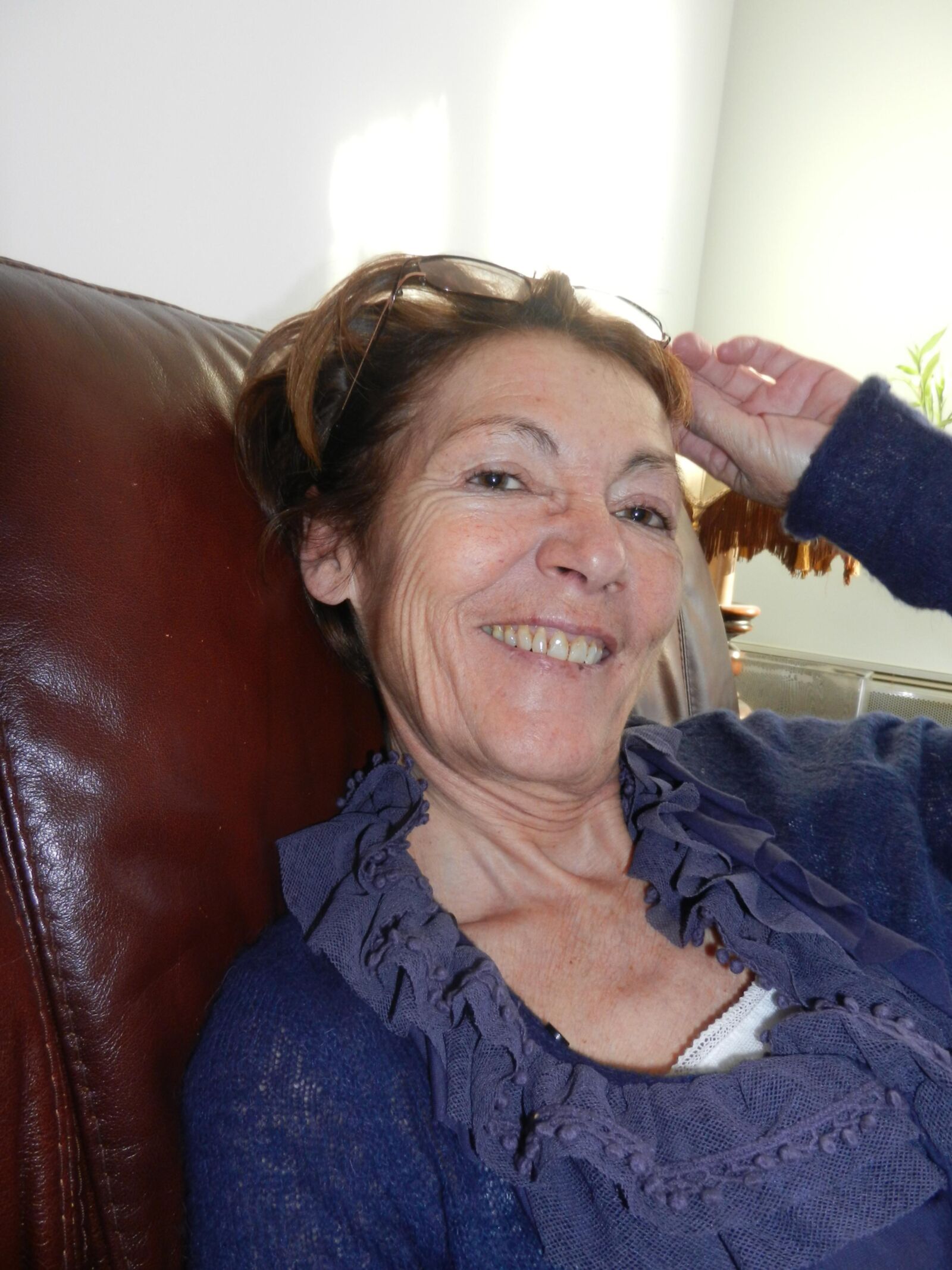 Smiling skinny granny Annie in living room HD
