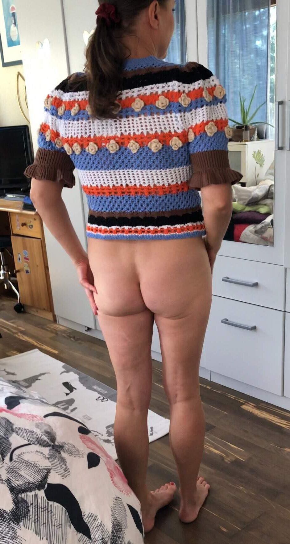 Hairy milf with saggy tits