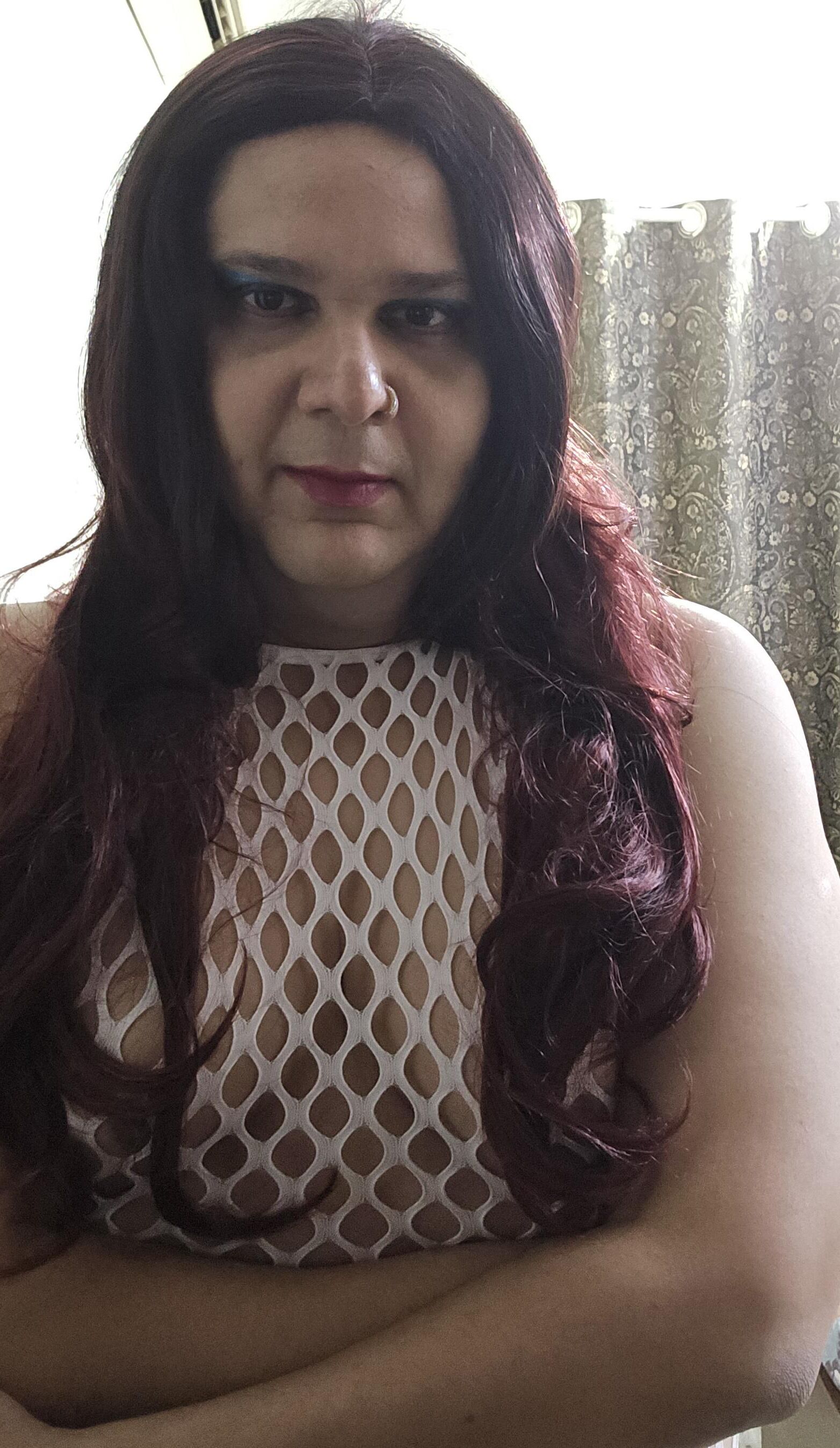 shemale monica m in white fishnets set 