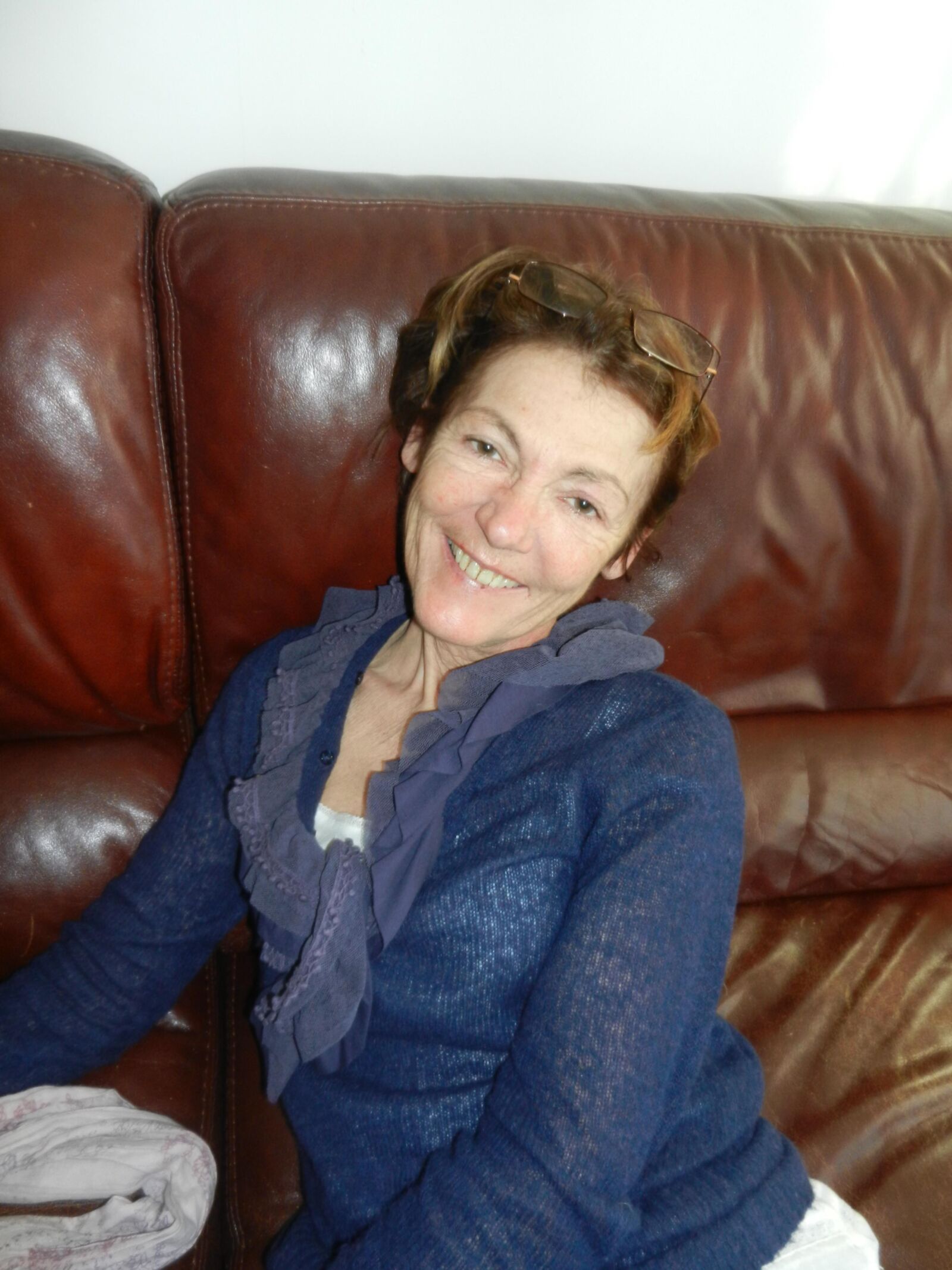 Smiling skinny granny Annie in living room HD
