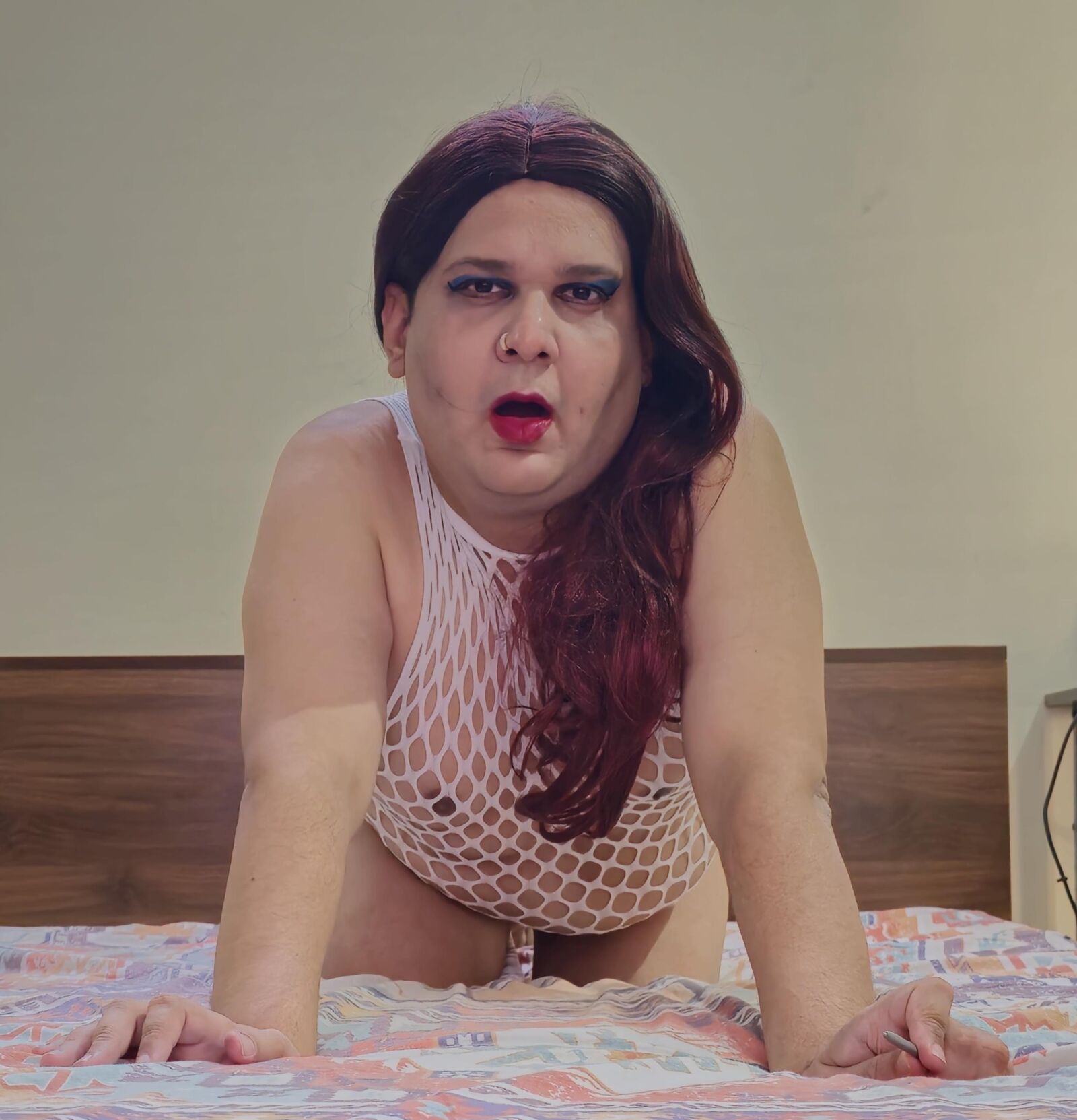 shemale monica m in white fishnets set 