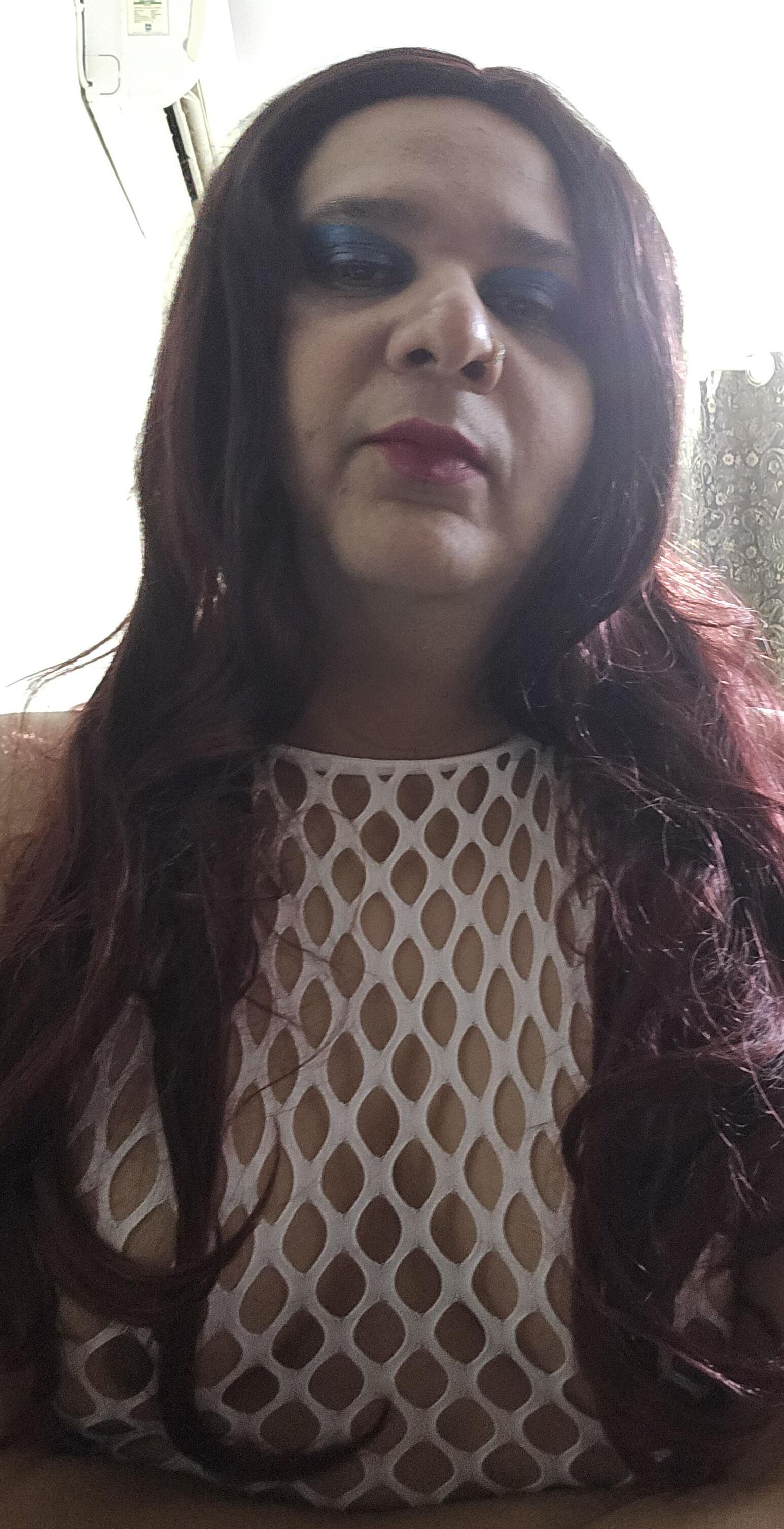 shemale monica m in white fishnets set 