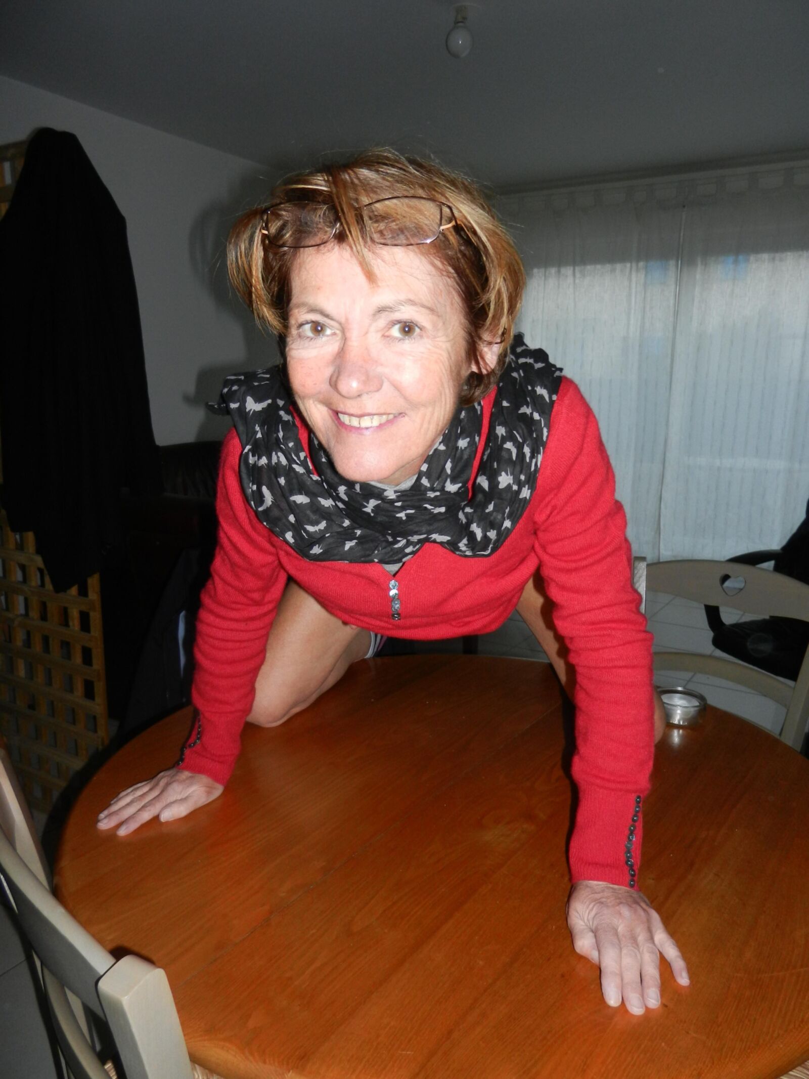 Old Skinny granny Annie smiling and fucking on table HD