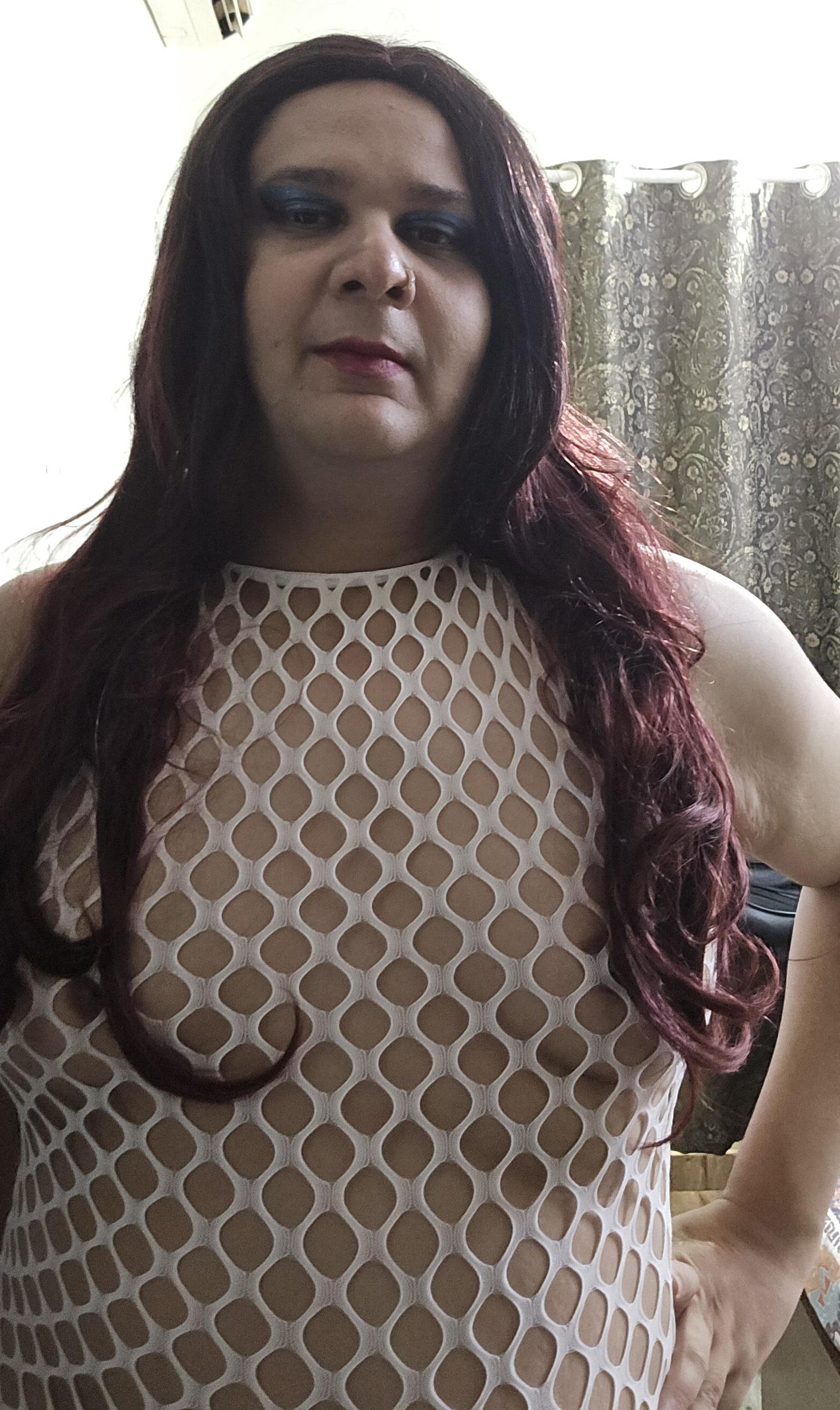 shemale monica m in white fishnets set 