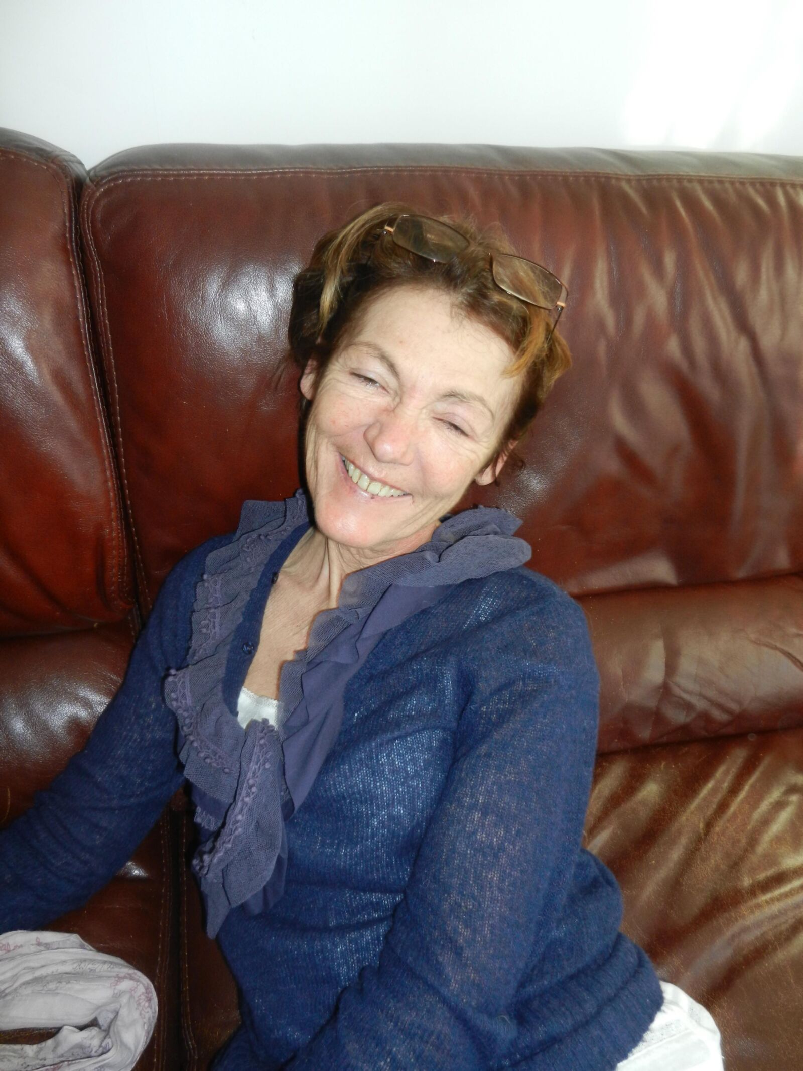 Smiling skinny granny Annie in living room HD