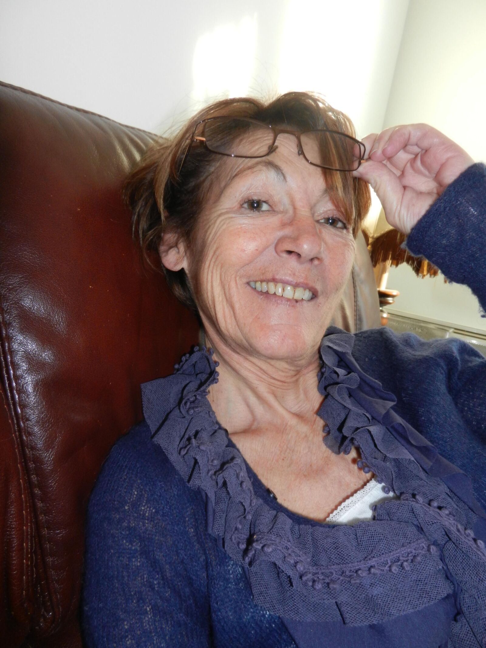 Smiling skinny granny Annie in living room HD