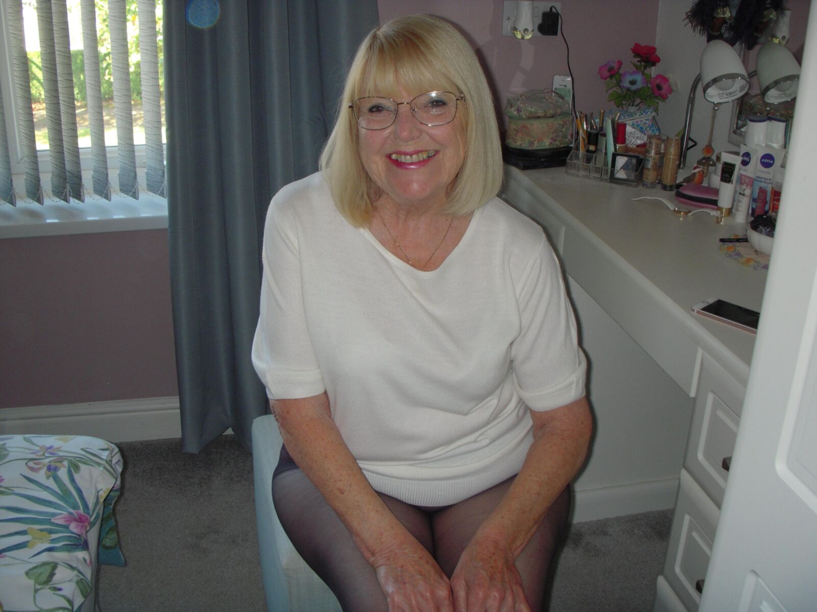 In her nylons