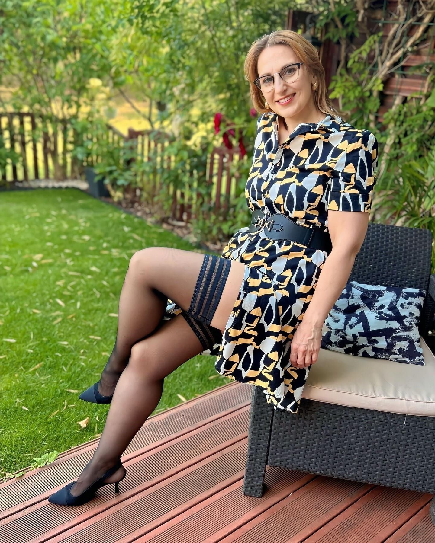 Milf, maduro, falta, nylons