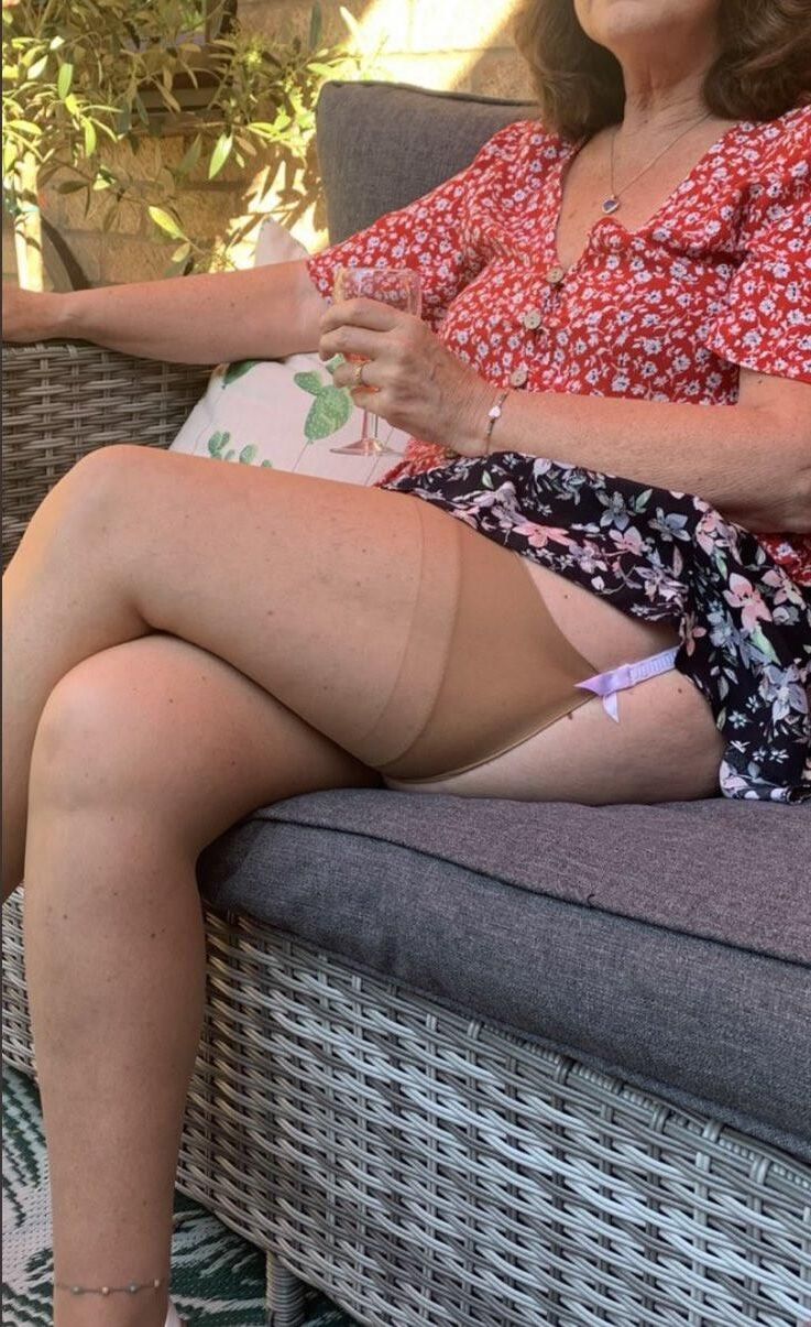 Mom, everyone can see the top of your stockings! 