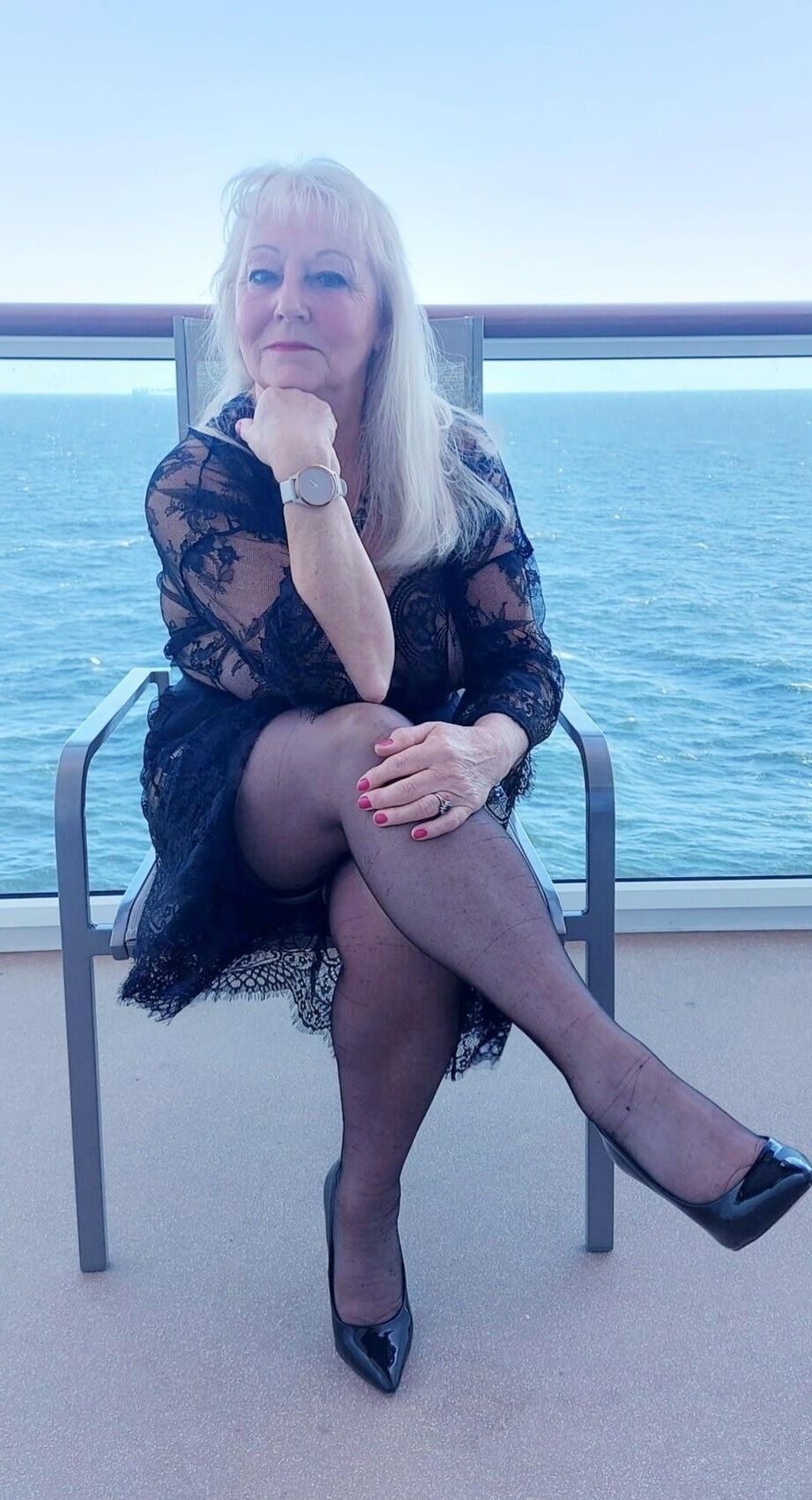 Mom, everyone can see the top of your stockings! 