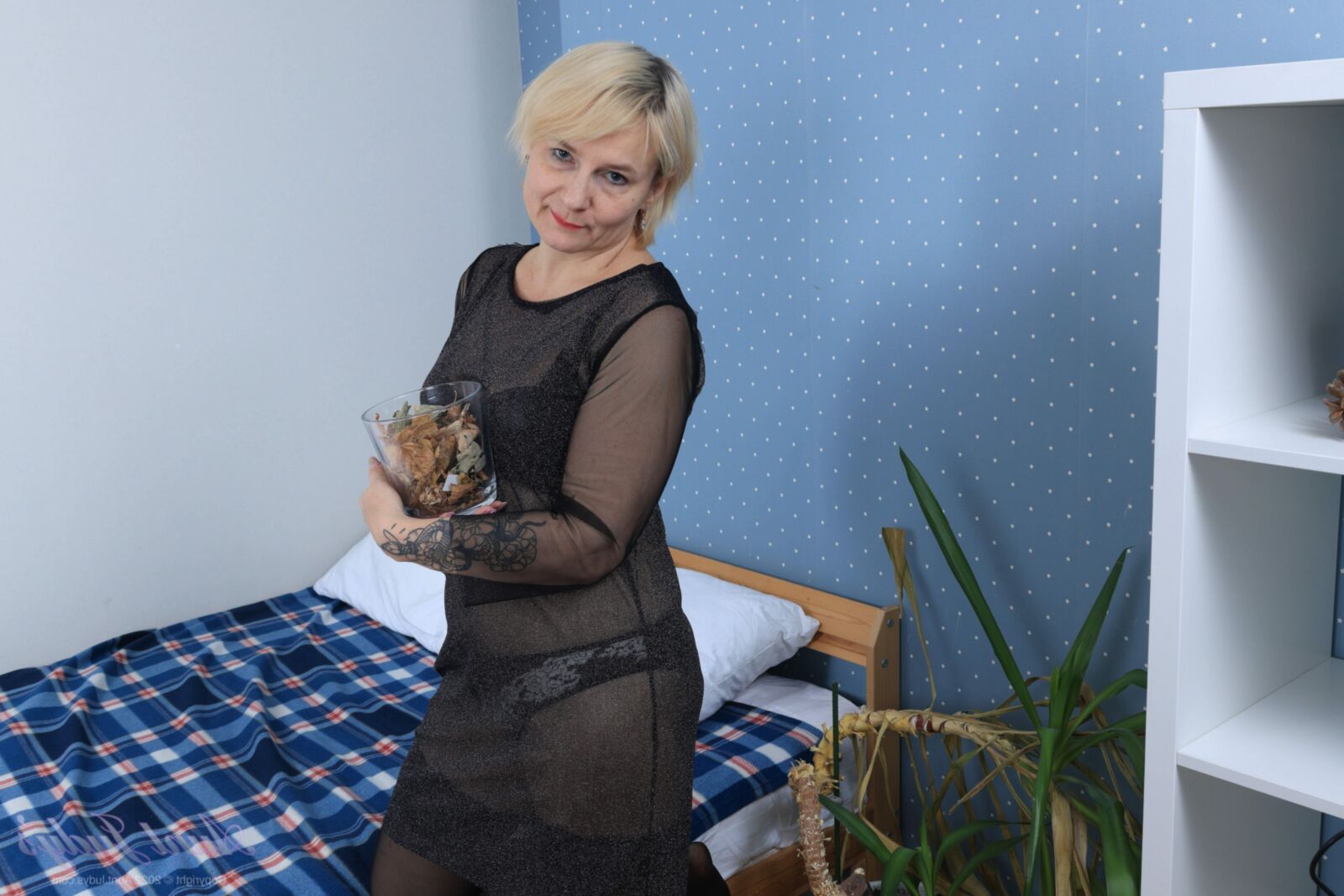 AuntJudys Nadine in Sheer Black Outfit and Stockings
