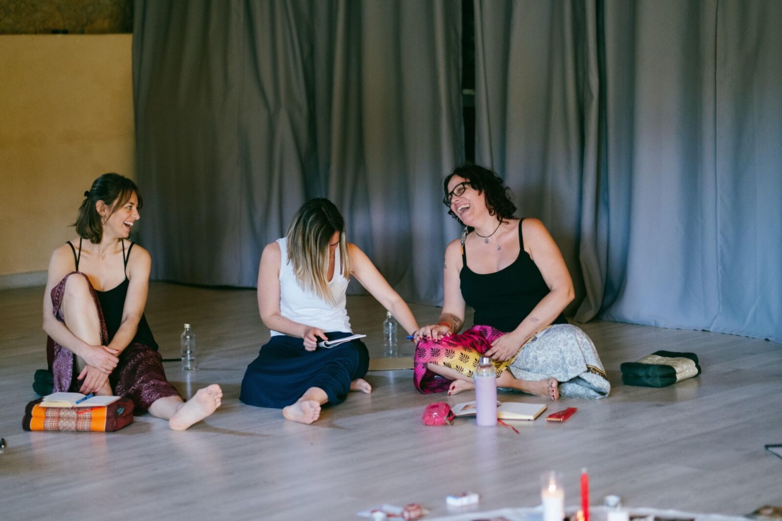 Mature spiritual girls on yoga retreat