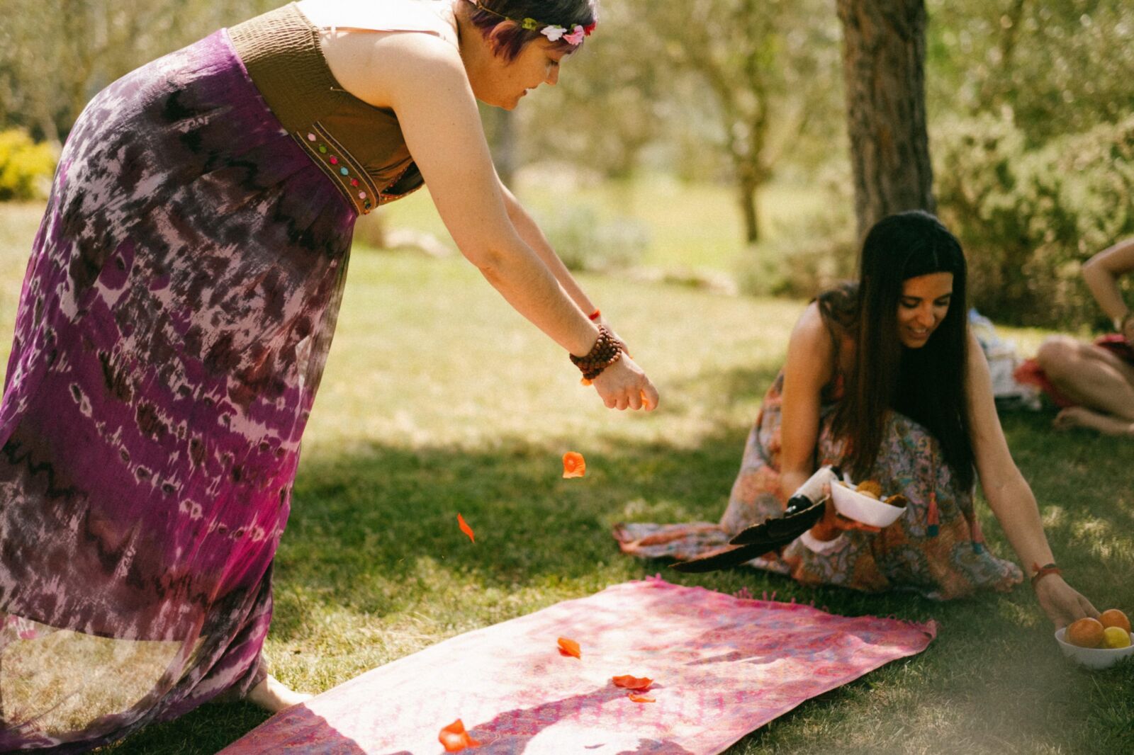 Mature spiritual girls on yoga retreat