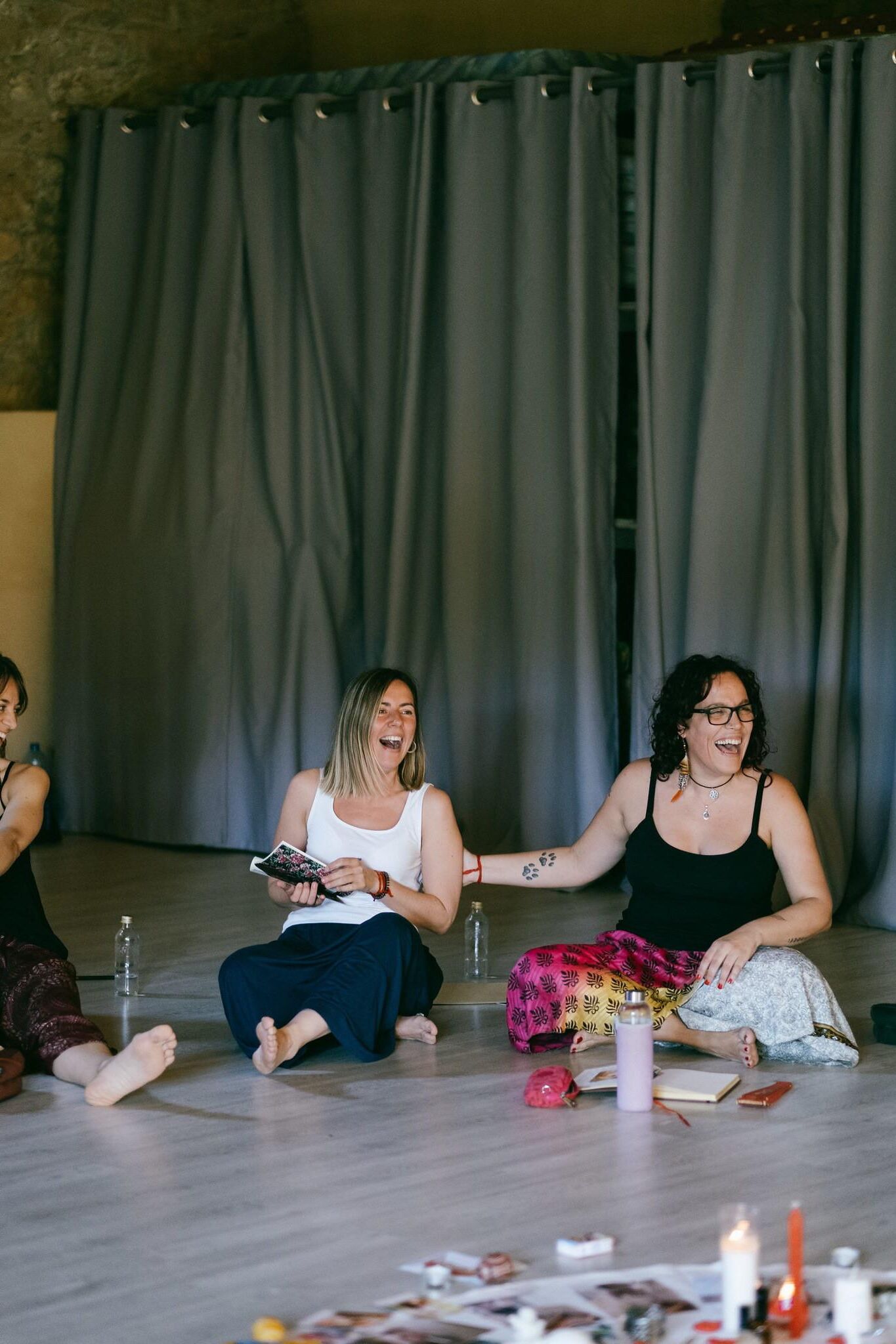 Mature spiritual girls on yoga retreat