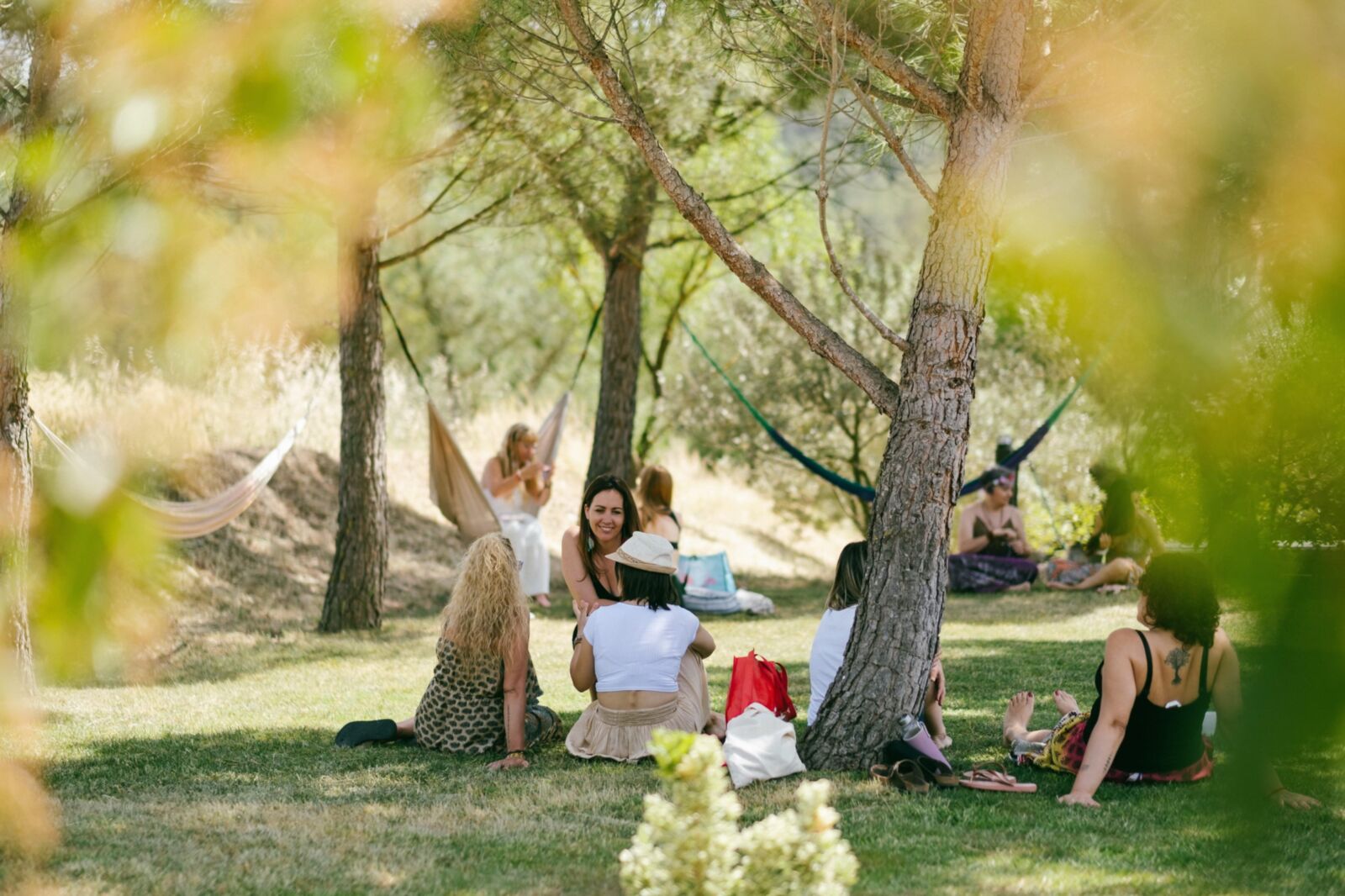 Mature spiritual girls on yoga retreat