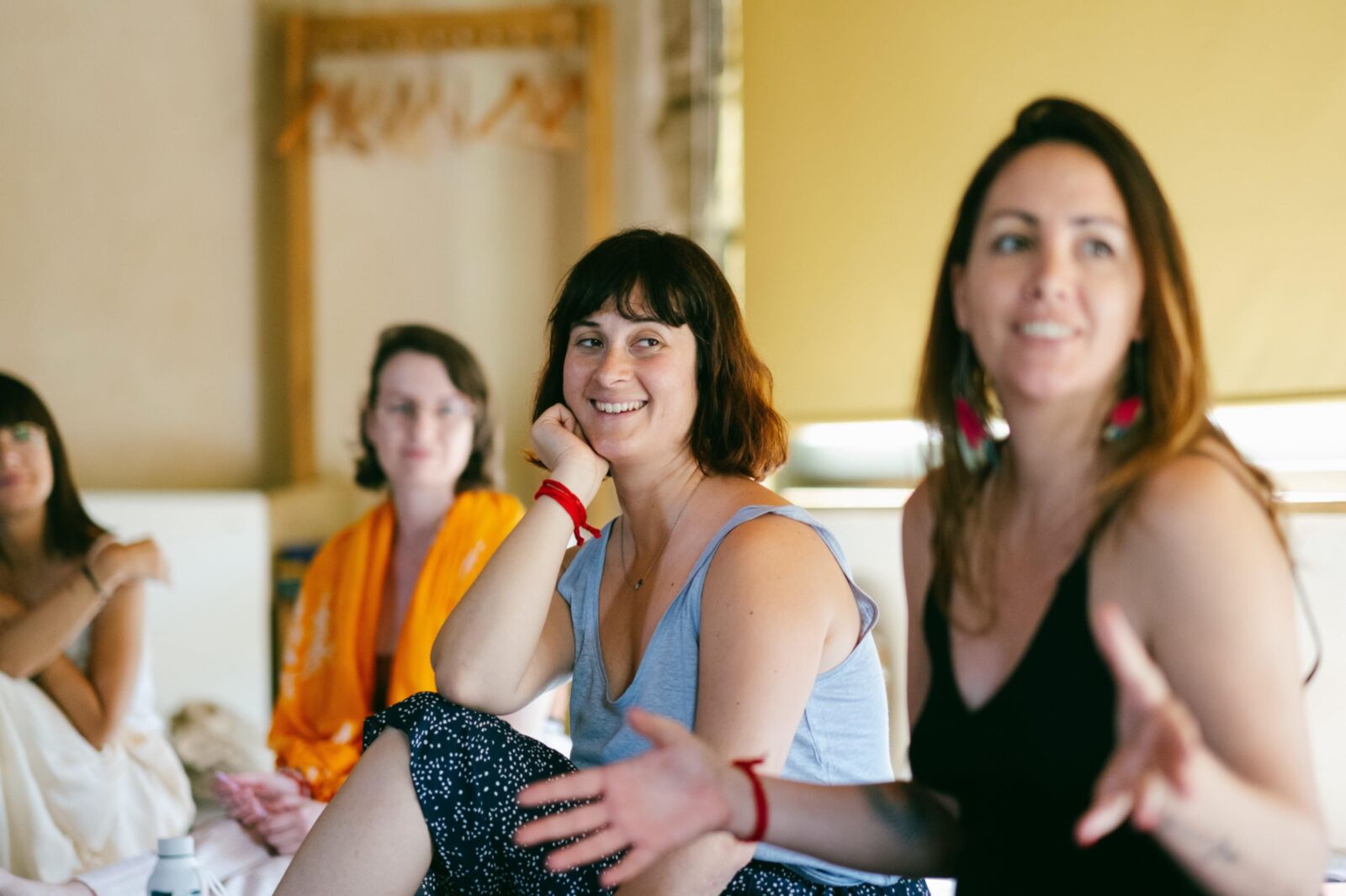 Mature spiritual girls on yoga retreat