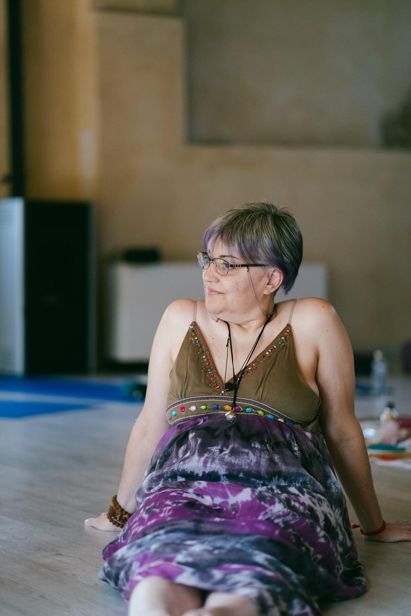 Mature spiritual girls on yoga retreat