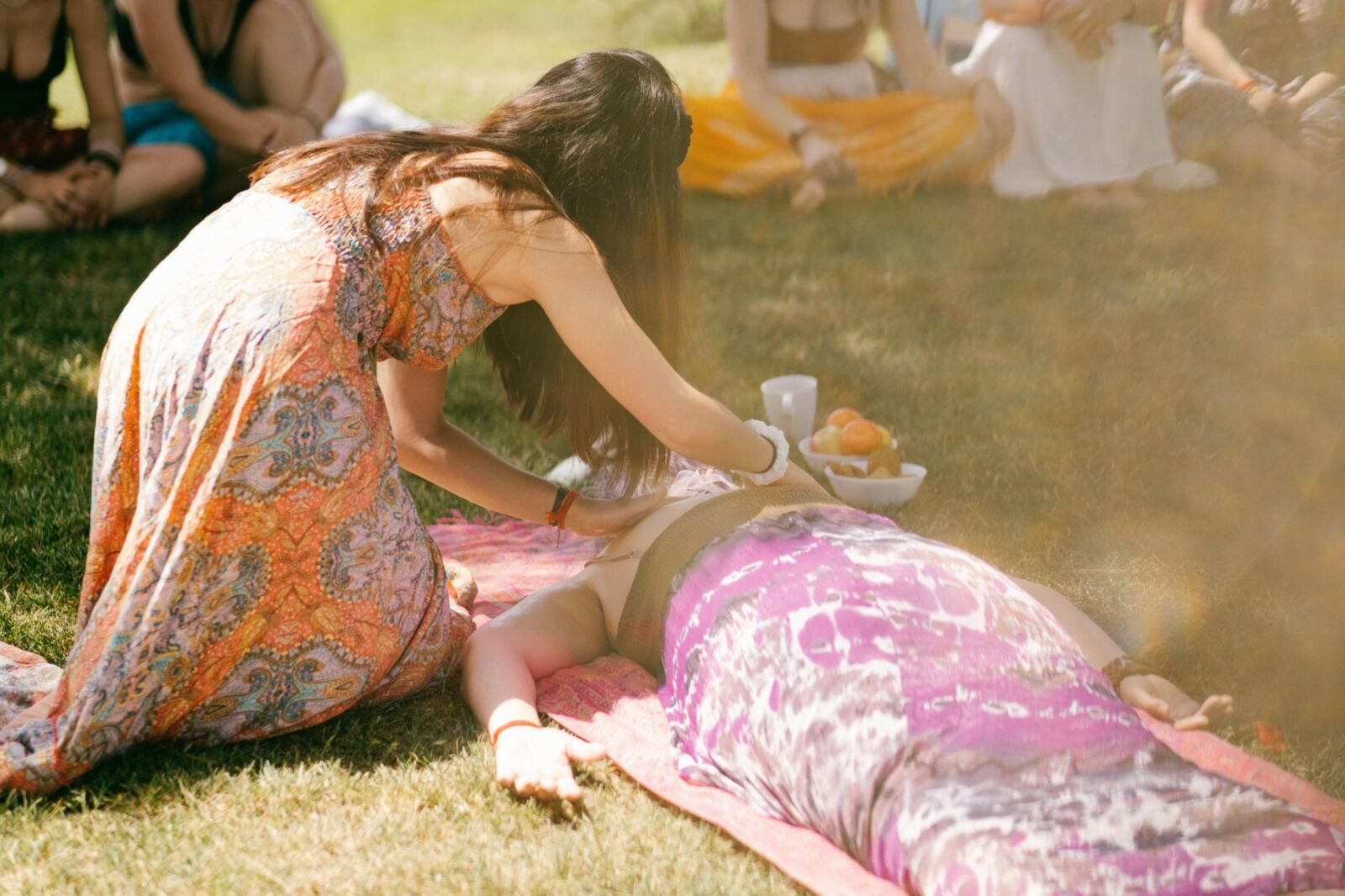 Mature spiritual girls on yoga retreat