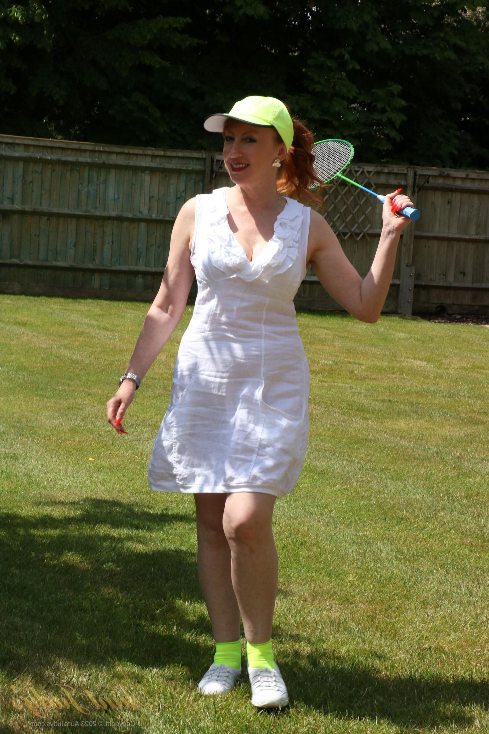 AuntJudys Outdoors on Badminton Day with Red