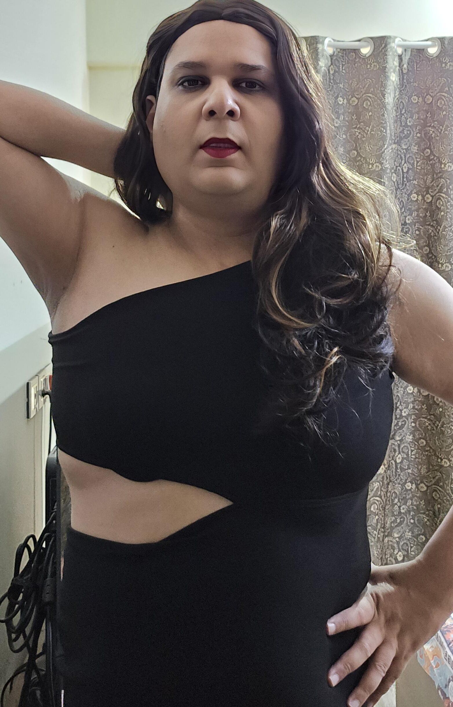 brunette shemale monica m in black dress s