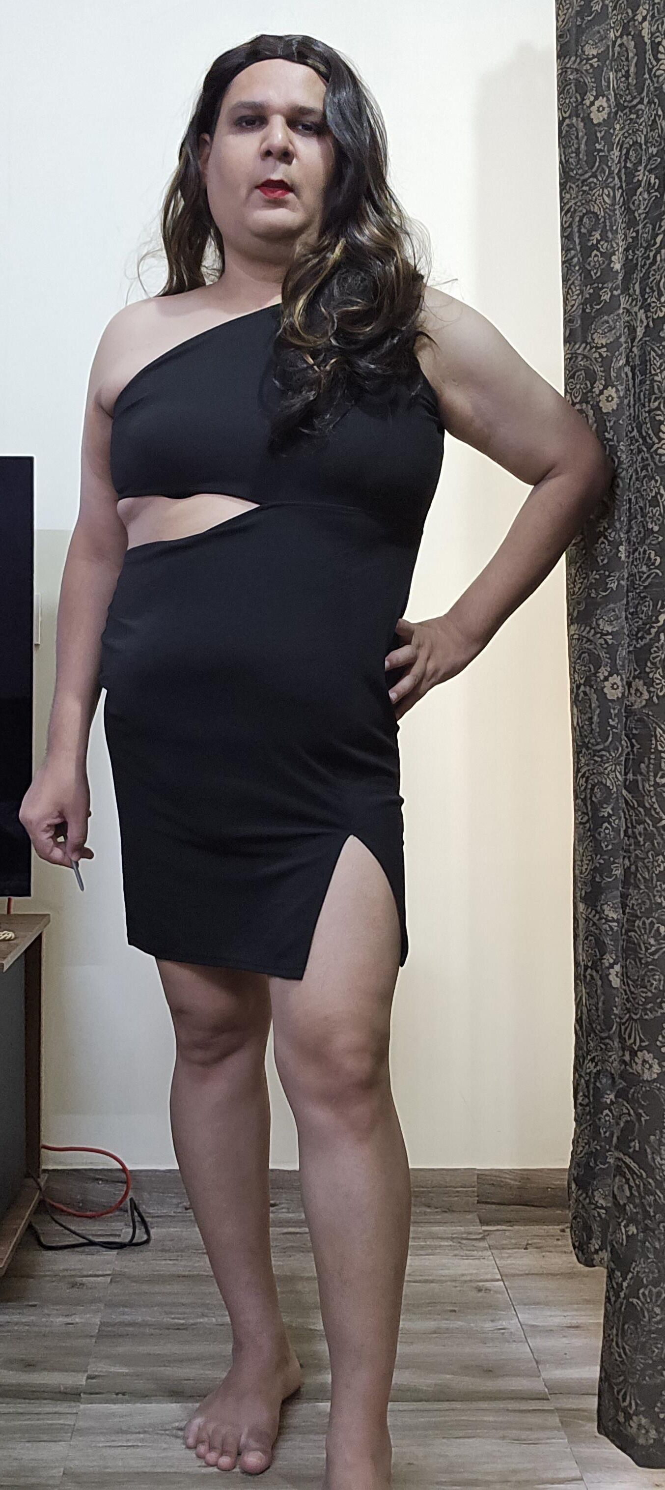 brunette shemale monica m in black dress s