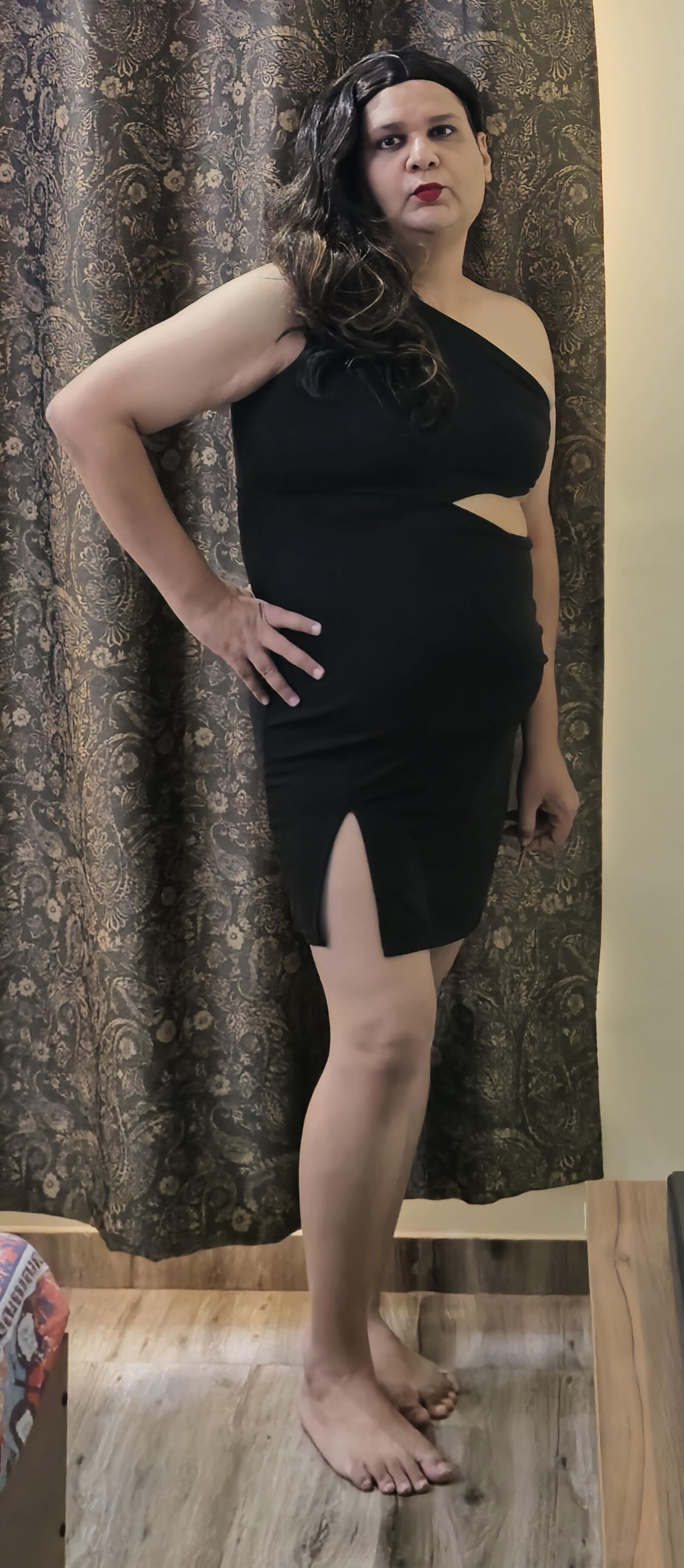 brunette shemale monica m in black dress s
