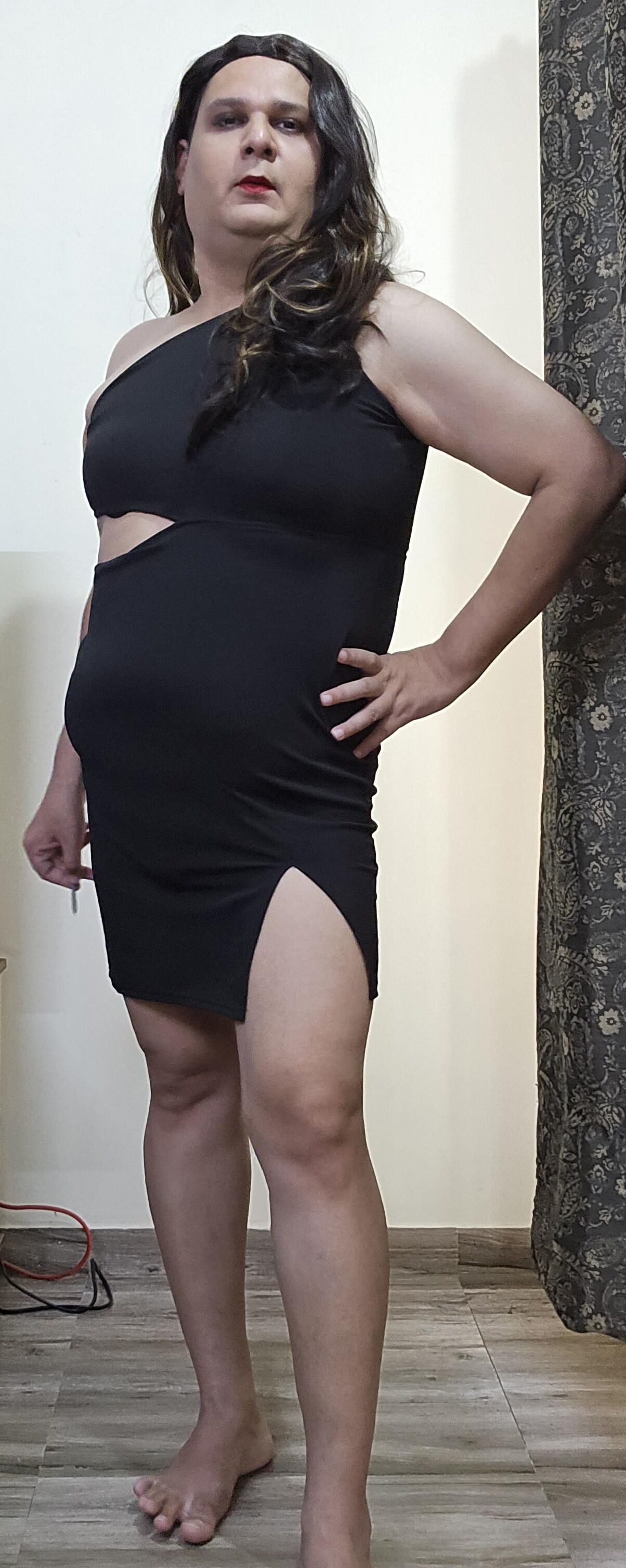 brunette shemale monica m in black dress s
