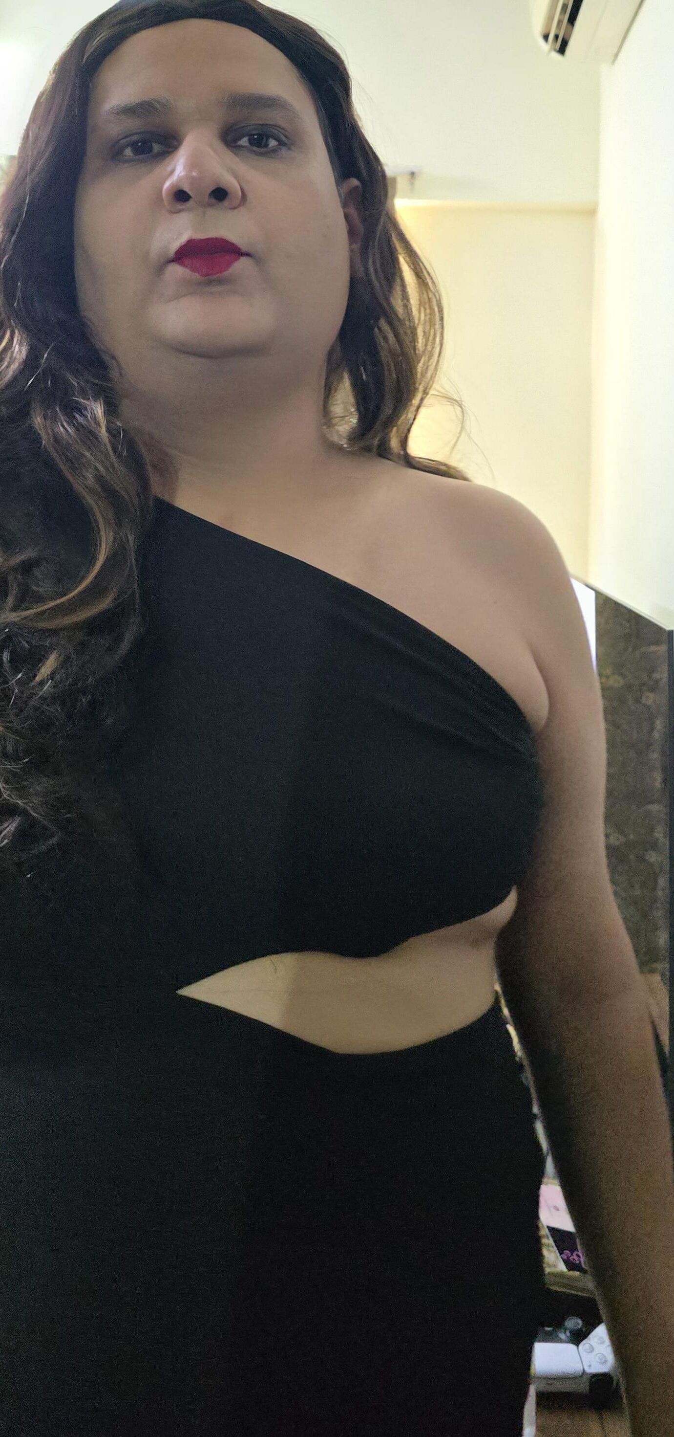 brunette shemale monica m in black dress s