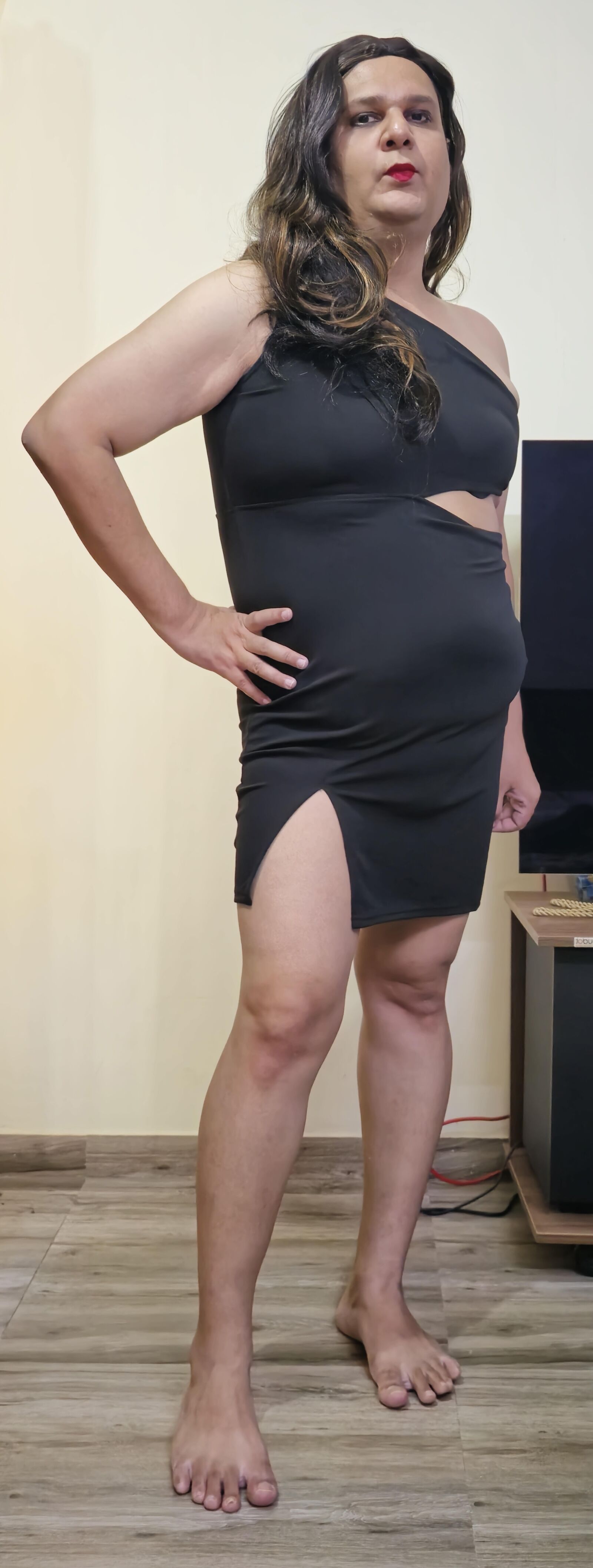 brunette shemale monica m in black dress s