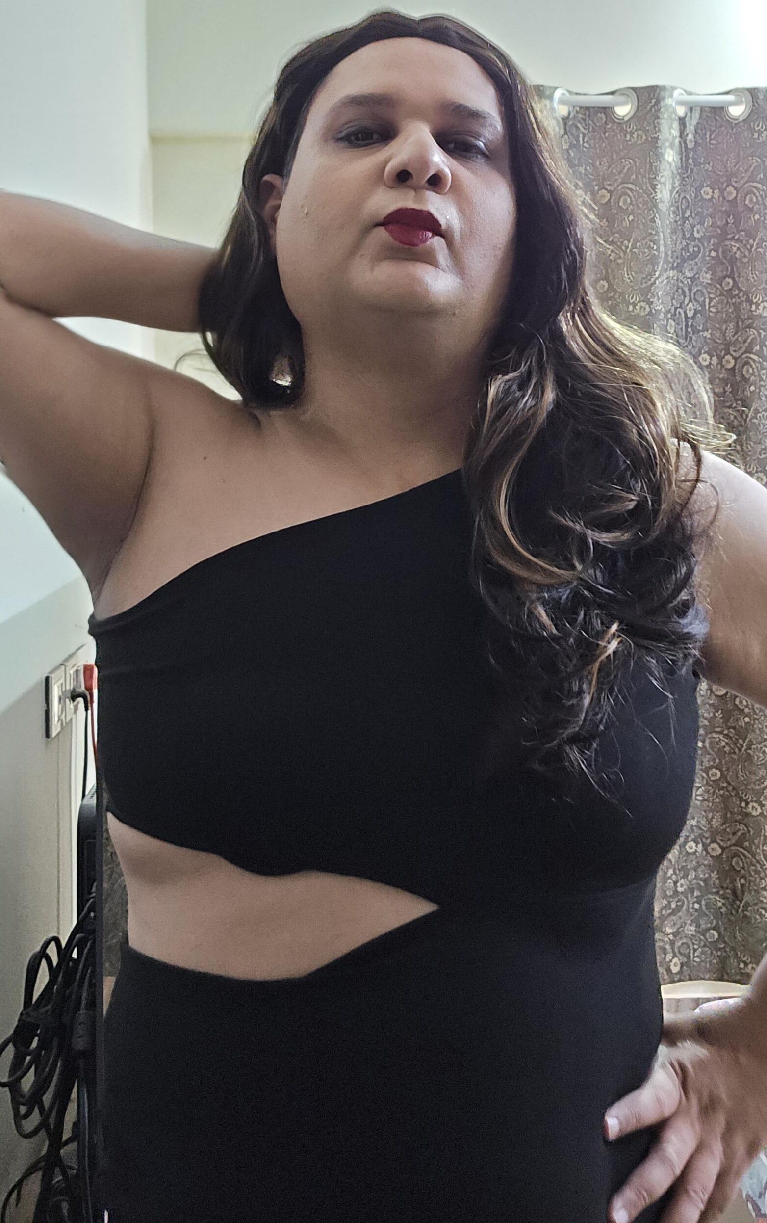 brunette shemale monica m in black dress s
