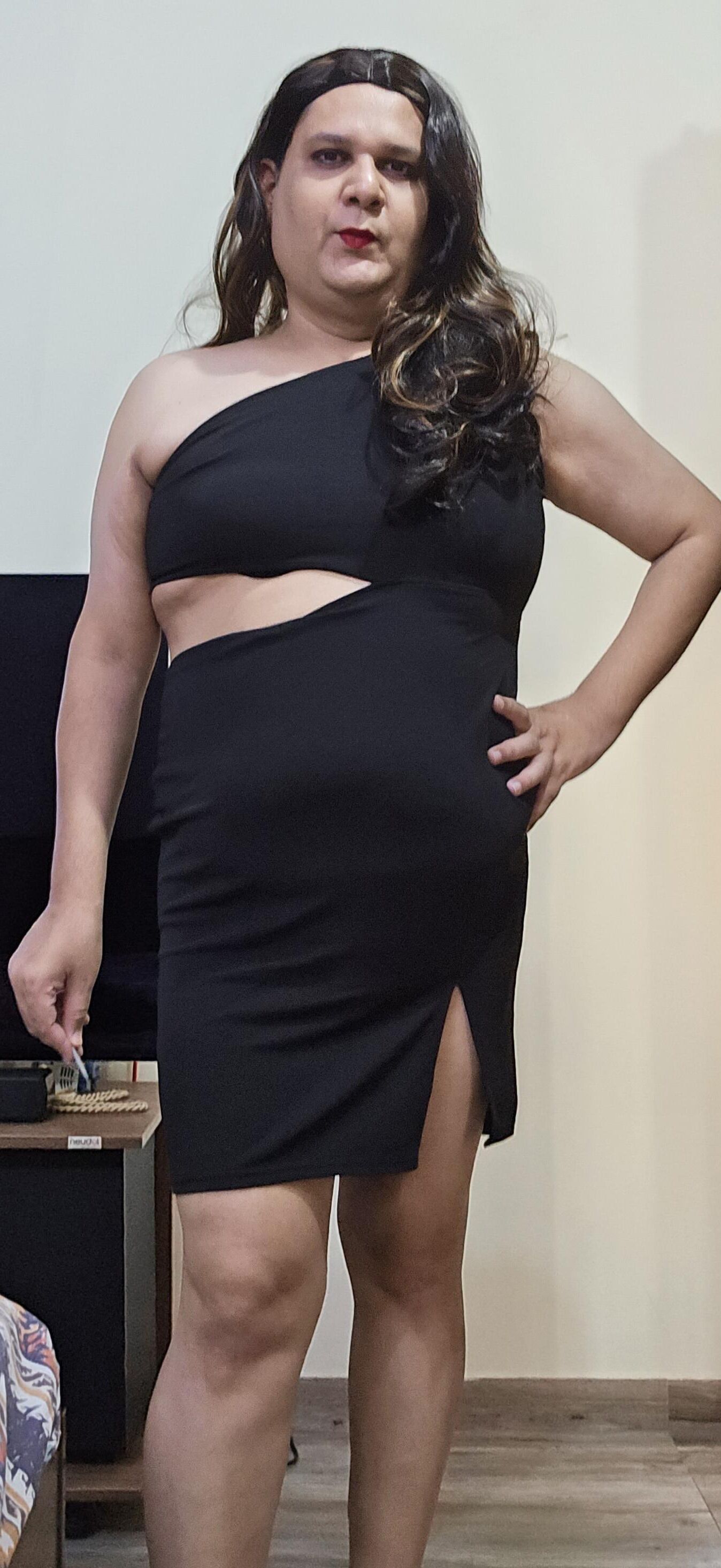 brunette shemale monica m in black dress s