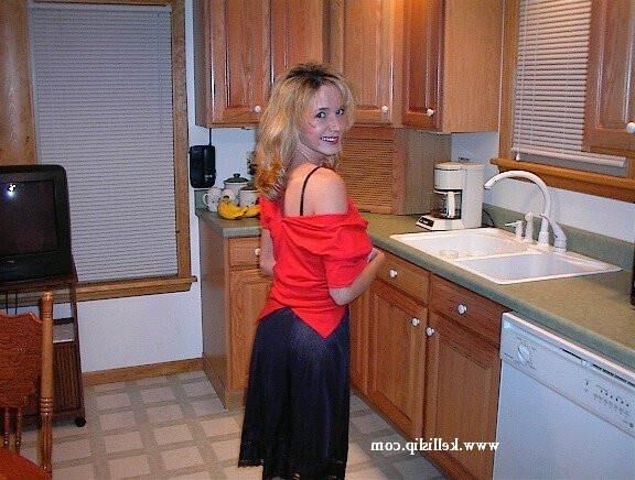 Unknown Set Red Dress, Black Full Slip in Kitchen