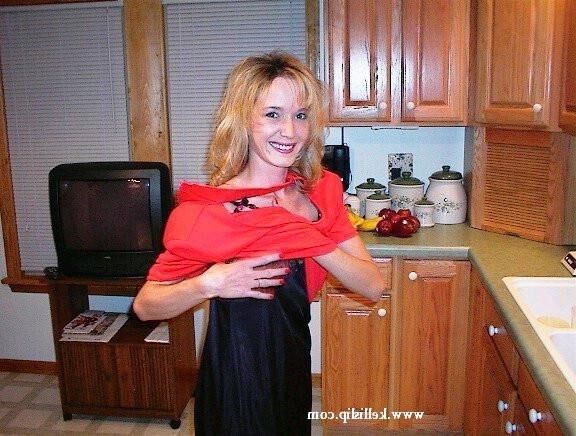 Unknown Set Red Dress, Black Full Slip in Kitchen