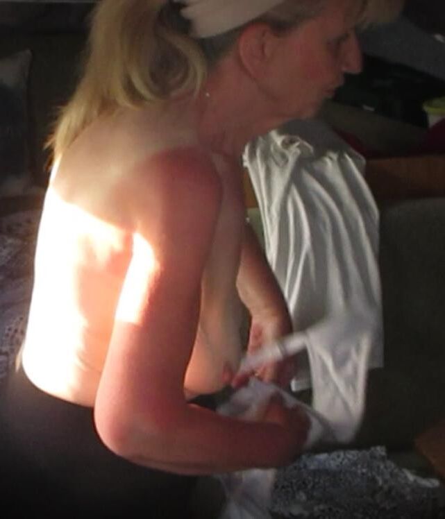 Spy voyeur my friends wife taking her bra off tits