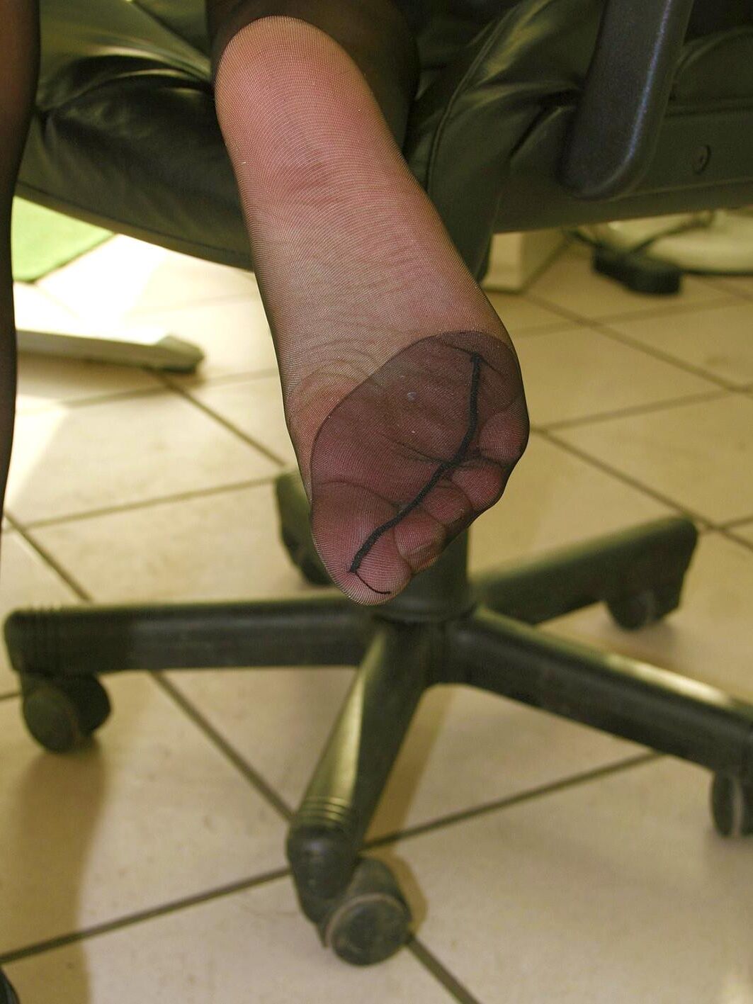 Tag Im Büro Empfangsdame Christine em Schwarzen Strumpfhosen
