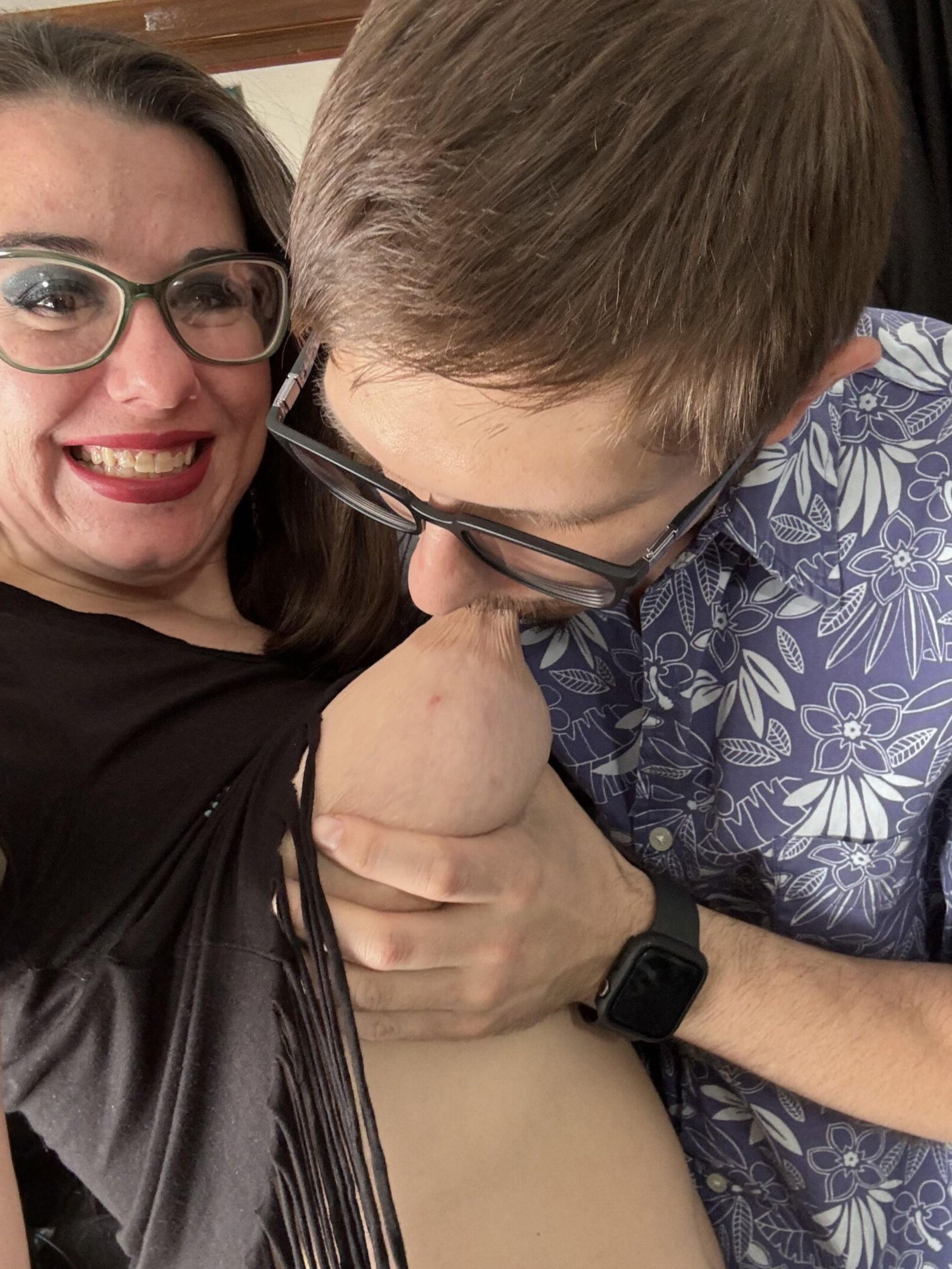 Sucking on granny's teat 